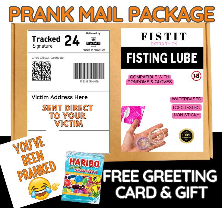 Prank Mail Package -fisting lube sent directly to Victim by Post - Adult Joke Parcel Birthday Postal Gift Funny Gag Embarrassing
