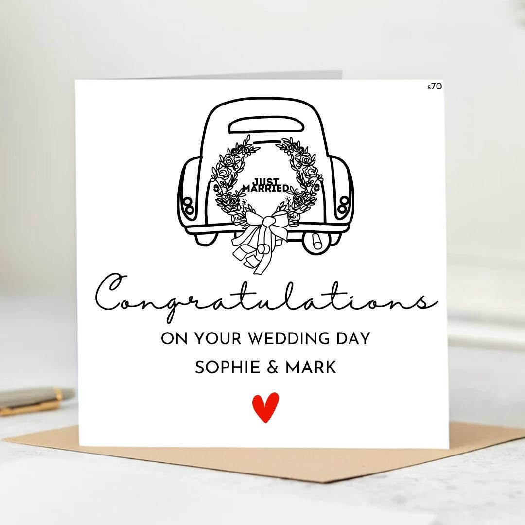 Happy Couple Wedding Day Card - Watercolour Wedding Card - Wedding Couple Greetings Card - Wedding Card 6x6