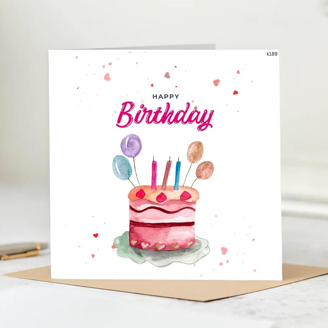 Personalised Happy Birthday Card, Birthday Cake Card, Birthday Cake Card, Personalised Cake Card, Kids Birthday Card, Girls Card 6x6