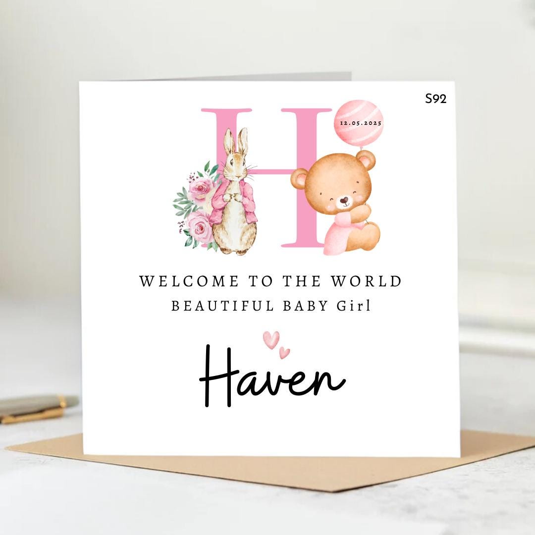 Personalized card, Celebrate Baby Haven’s Arrival With Love and Joy. The Perfect Card to Welcome Our Baby Girl Haven 6x6