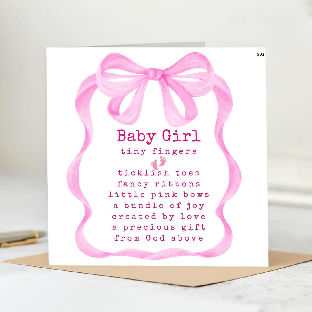 Personalized Newborn Baby Girl Card With Sentimental Verse, Welcome the Little Queen of the World. 6x6