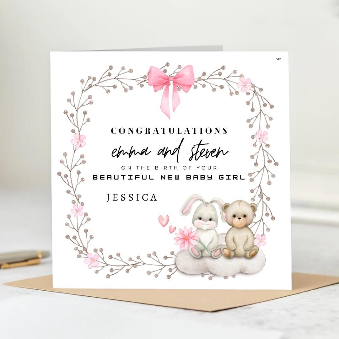 Personalized Congratulations Card for Newborn Baby Jessica, A New Blossom in the Garden of Love. 6x6
