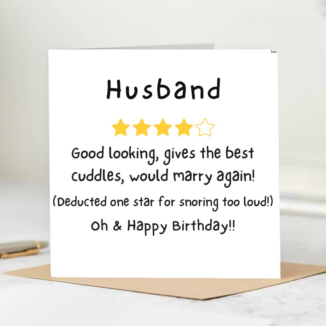 Husband Snoring too Loud, Excellent Husband Card, Funny Card, Anniversary Card, Birthday Card, Would Marry Again, Personalised Card 6x6