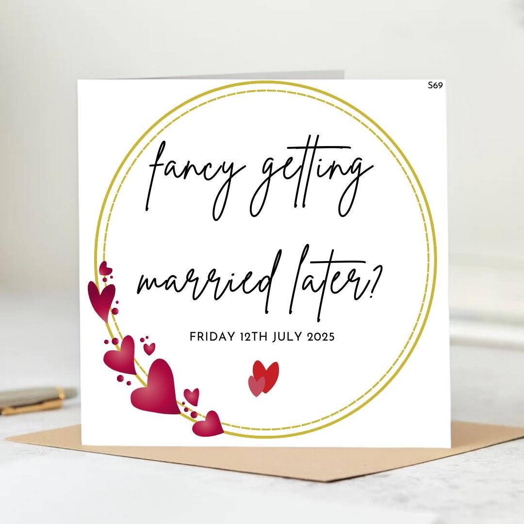 Wedding Save the Date Card With Fun Proposal Text, A Casual Way to Ask If They're Still In, Personalized card 6x6