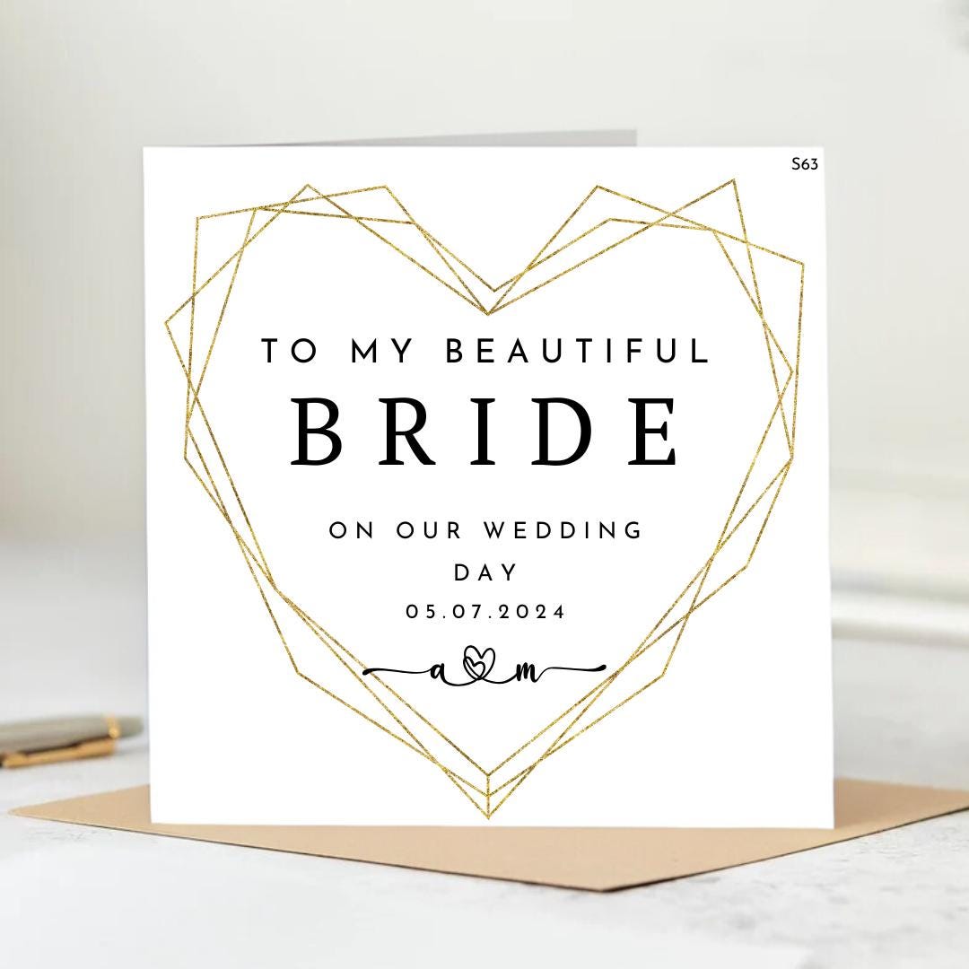 Personalized Wedding Day Card for Beautiful Bride With Gold Heart ,One Last Card Before She Changes Her Mind. 6x6