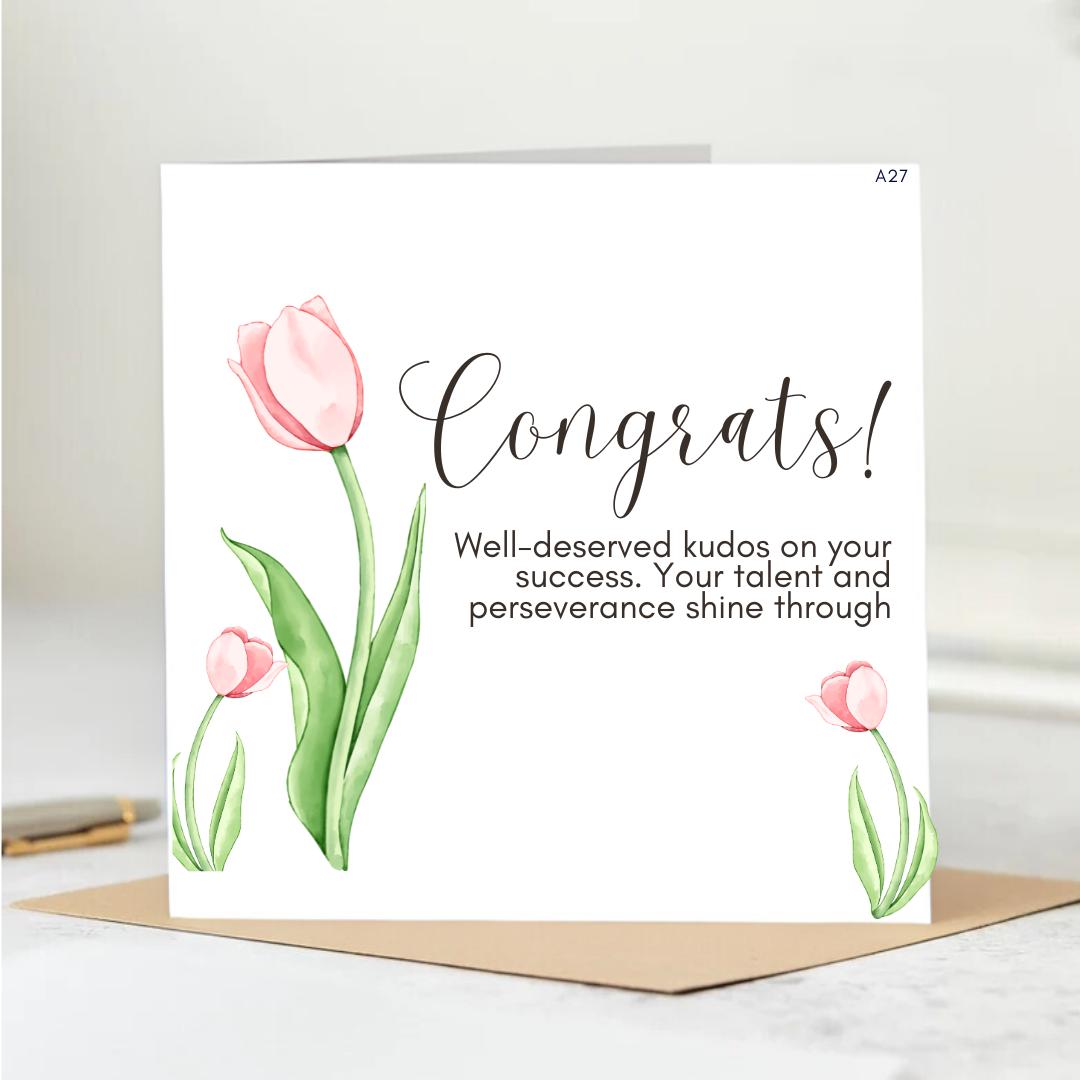Personalized Congratulations Card with Tulips Celebrating Success and Hard Work, tulip Congratulations Card. 6x6