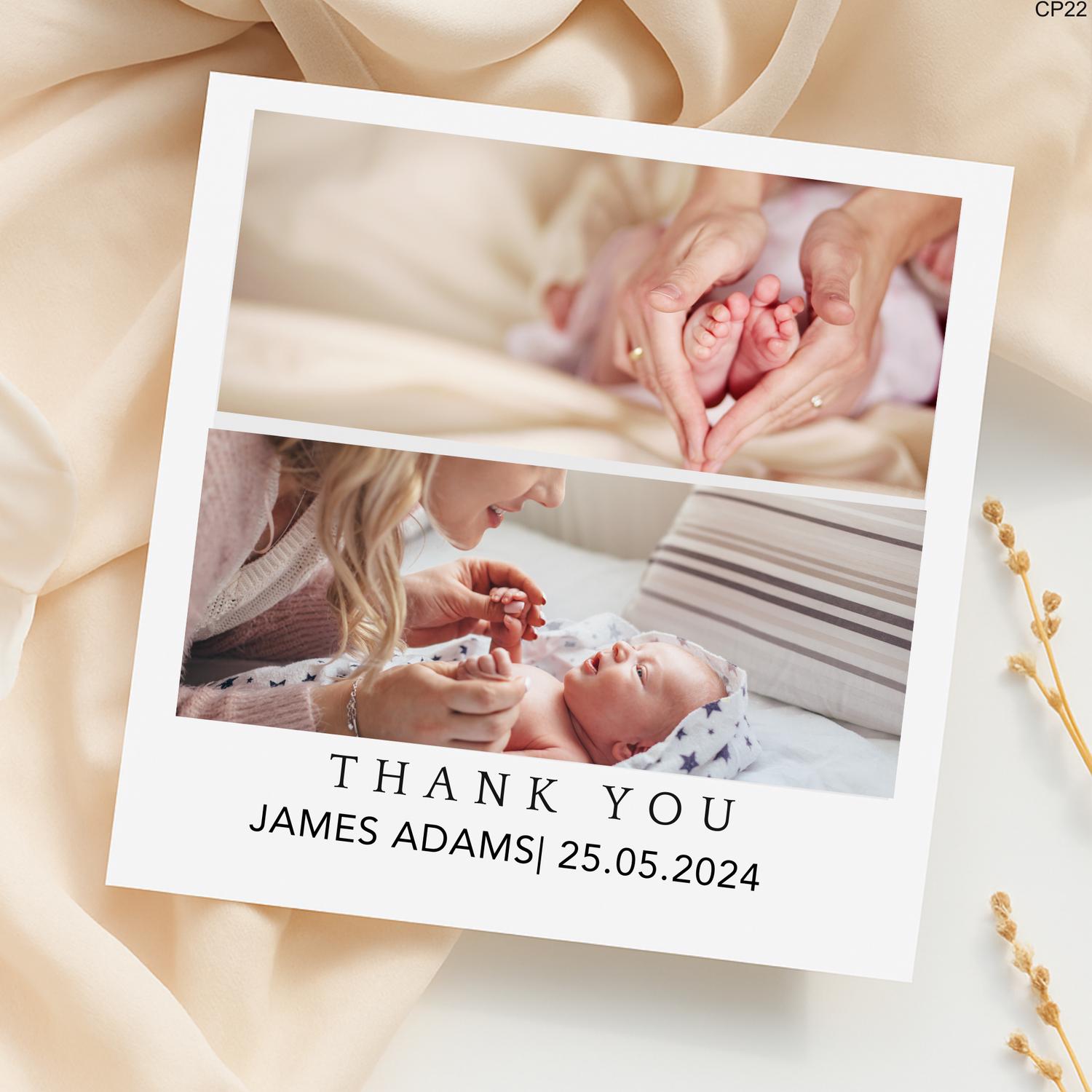 Personalized Newborn Photo Thank You Card: Heartwarming Baby Feet Design