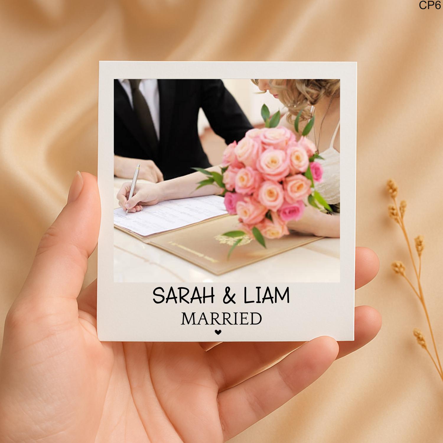 Custom Photo Wedding Card: Polaroid-Style Just Married Announcement