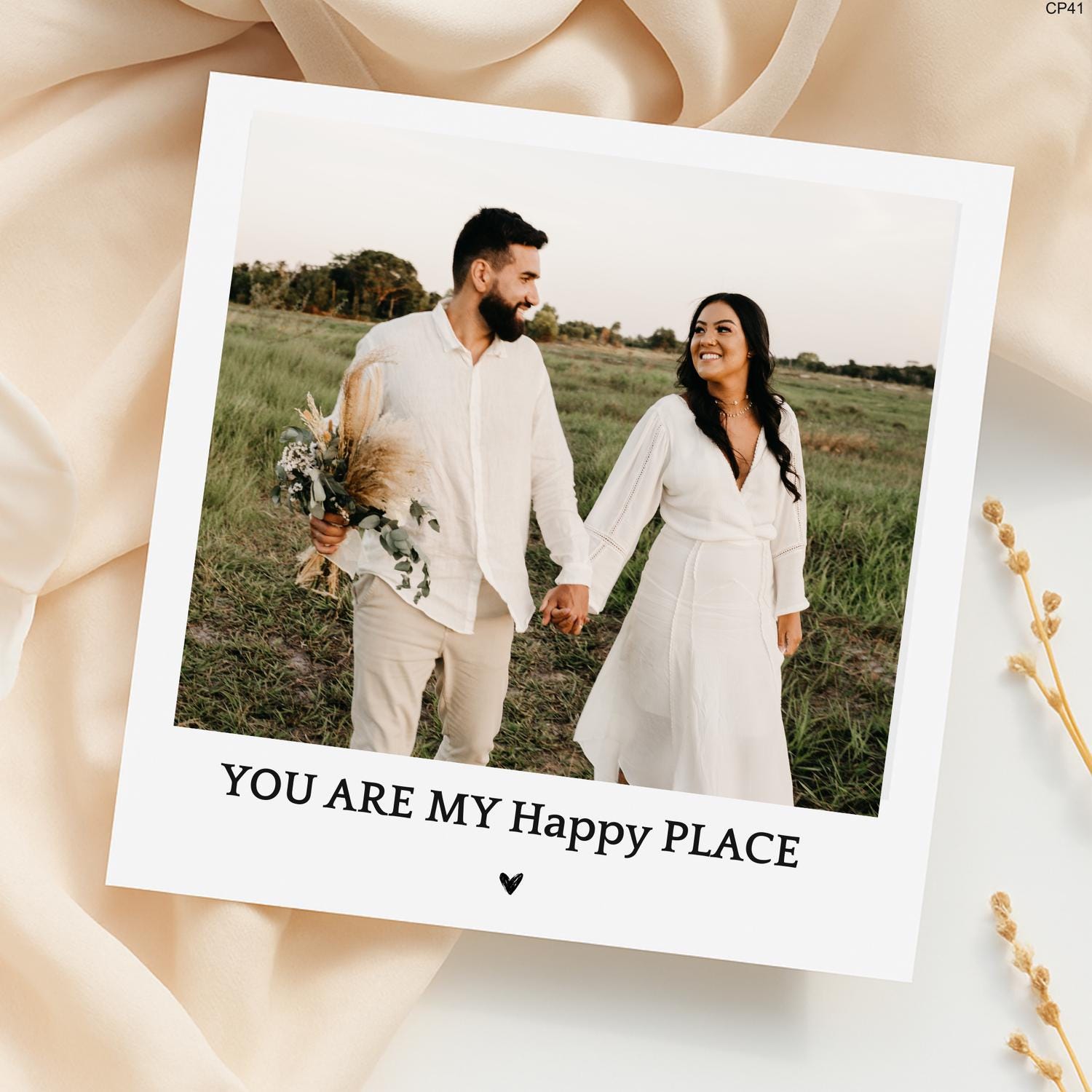 Personalized Couple Photo Card 'You Are My Happy Place' Romantic Gift for Anniversary, Engagement, Wedding