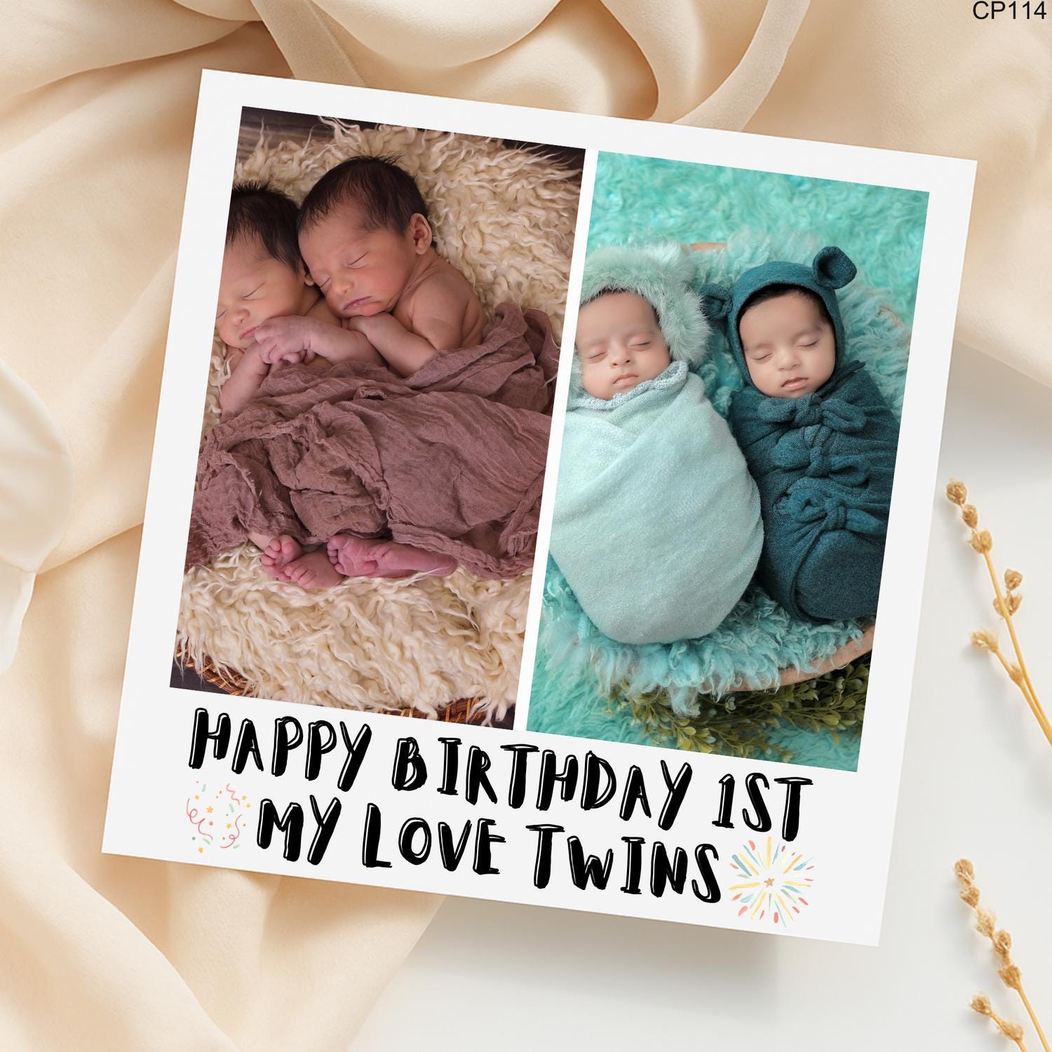 Personalized Twins 1st Birthday Photo Card: Keepsake Greeting