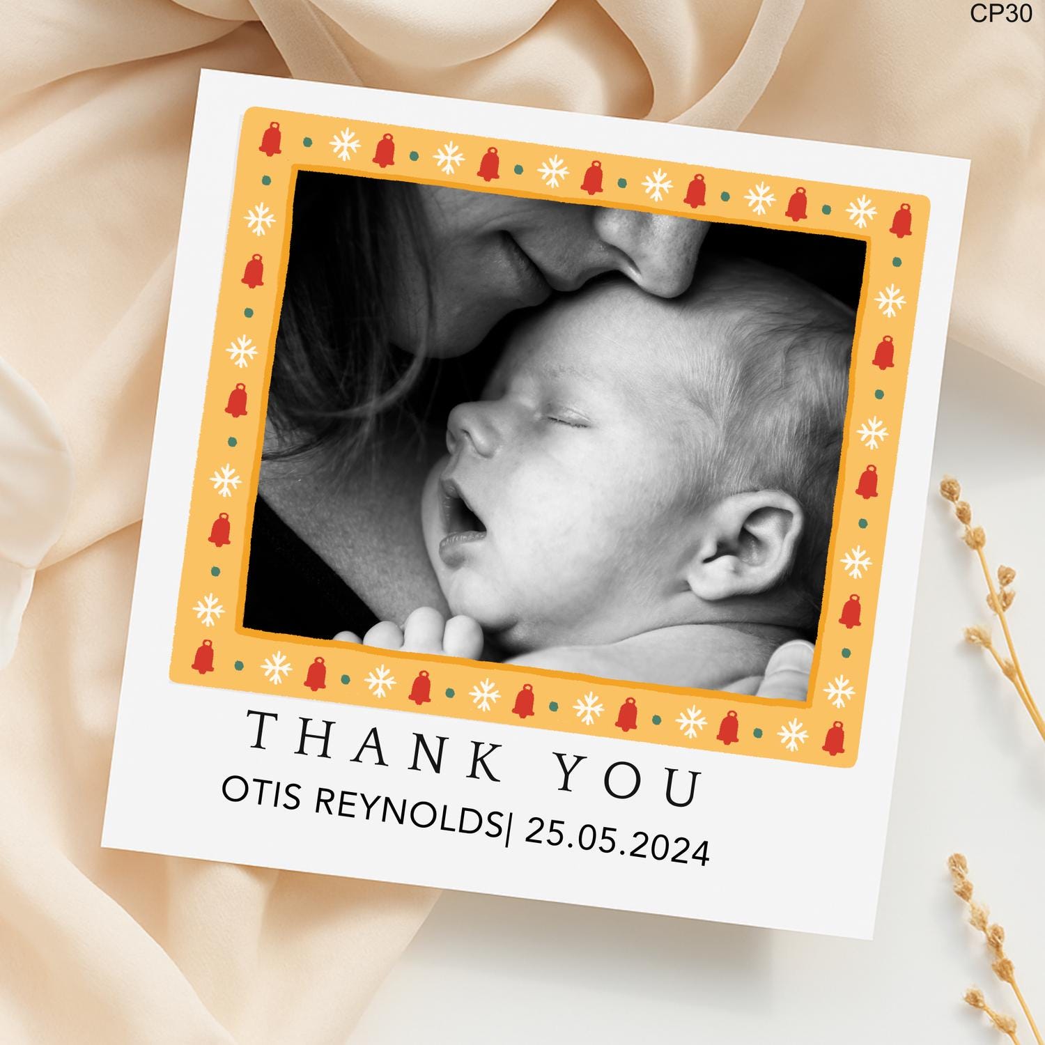 Personalized Photo Thank You Card: Elegant Newborn Baby Announcement