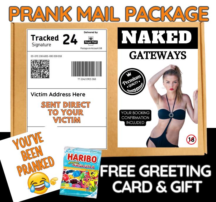 Prank Mail Package-Naughty Naked Gateways Surprise Gift-Funny Adult Joke Present with Free Greeting Card & Candy - Perfect Prank for Friends