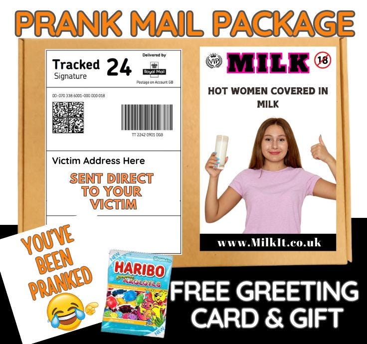 Funny Prank Mail Package: 'Hot Women Covered in Milk' Gag Gift with Candy