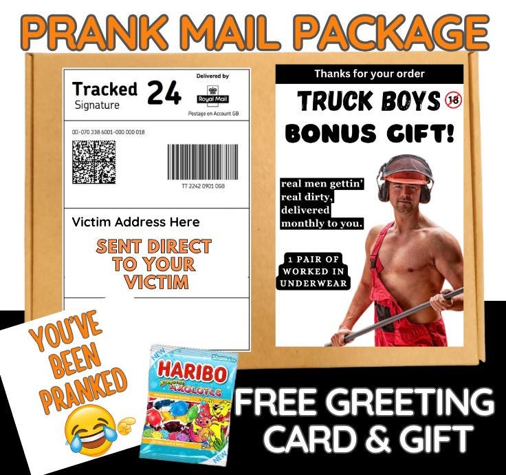 Prank Mail Package: Dirty Truck Boys Gag Gift - Sent to Victim