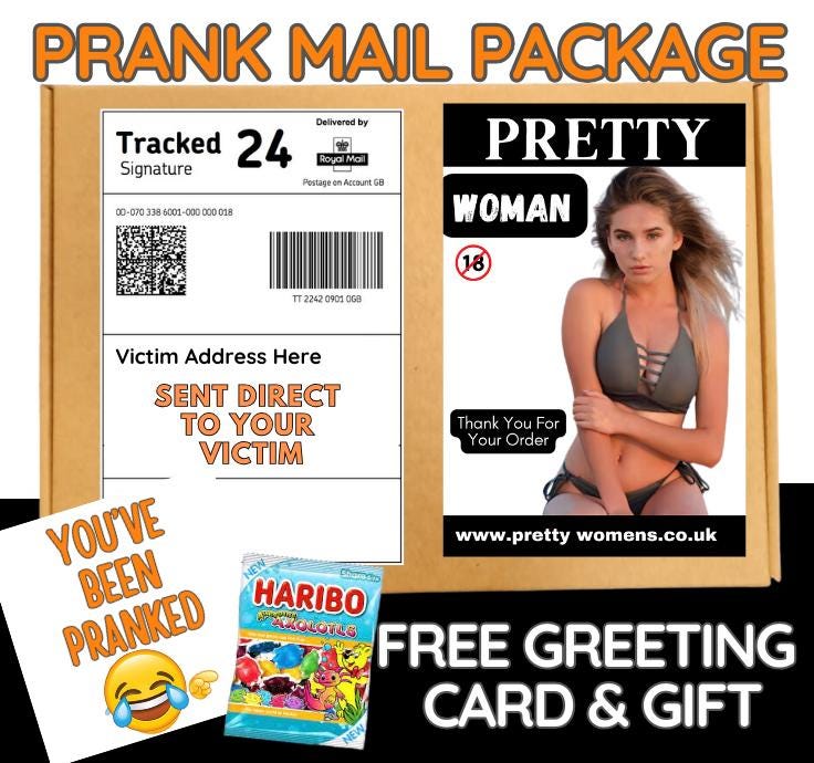 Funny Prank Mail Package: Adult Gag Gift with Candy & Greeting Card
