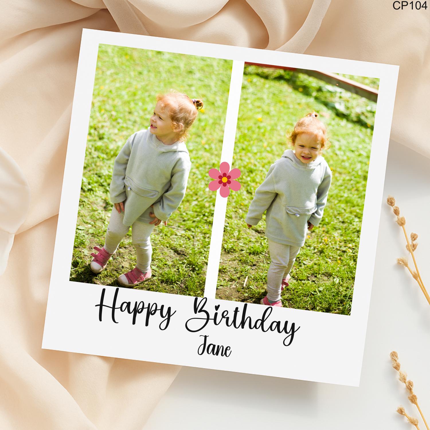 Personalized Photo Birthday Card: Custom Floral Design