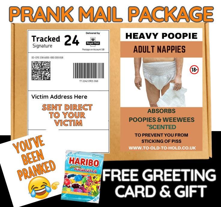 Funny Prank Mail Package: Gag Gift with Candy & Greeting Card