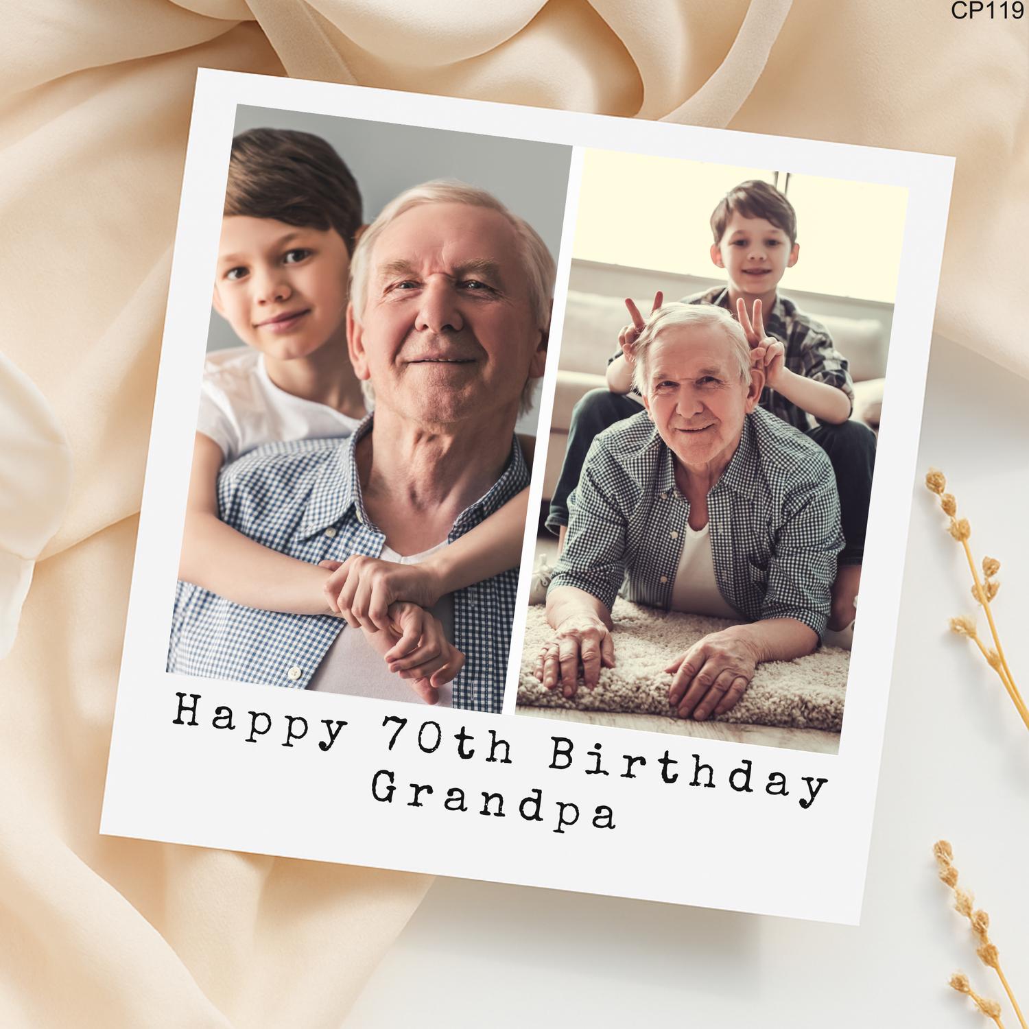 Personalized 70th Birthday Photo Card: Vintage Knitting Theme