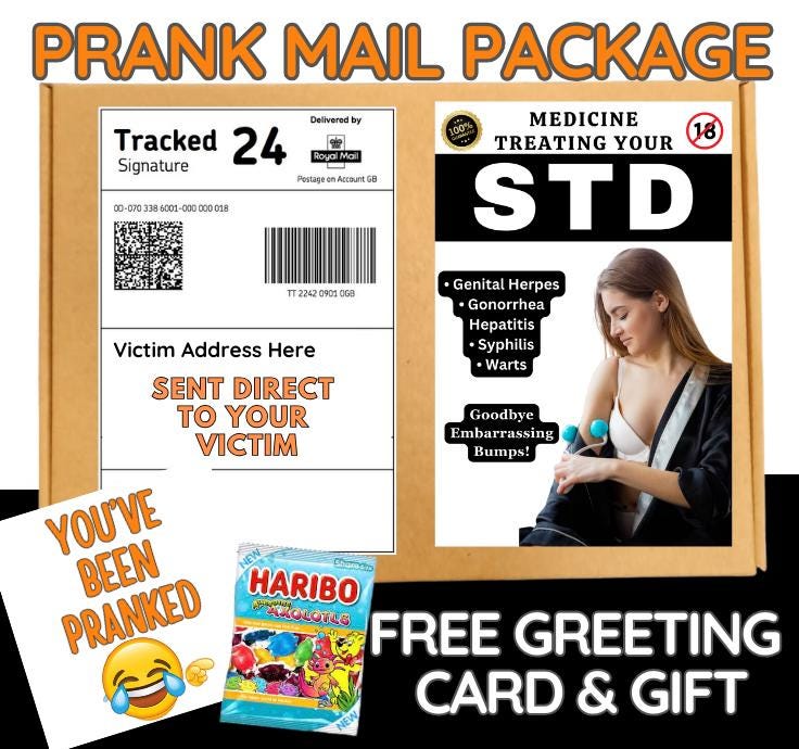 Hilarious Prank Mail Package: Gag Gift with Free Card & Candy