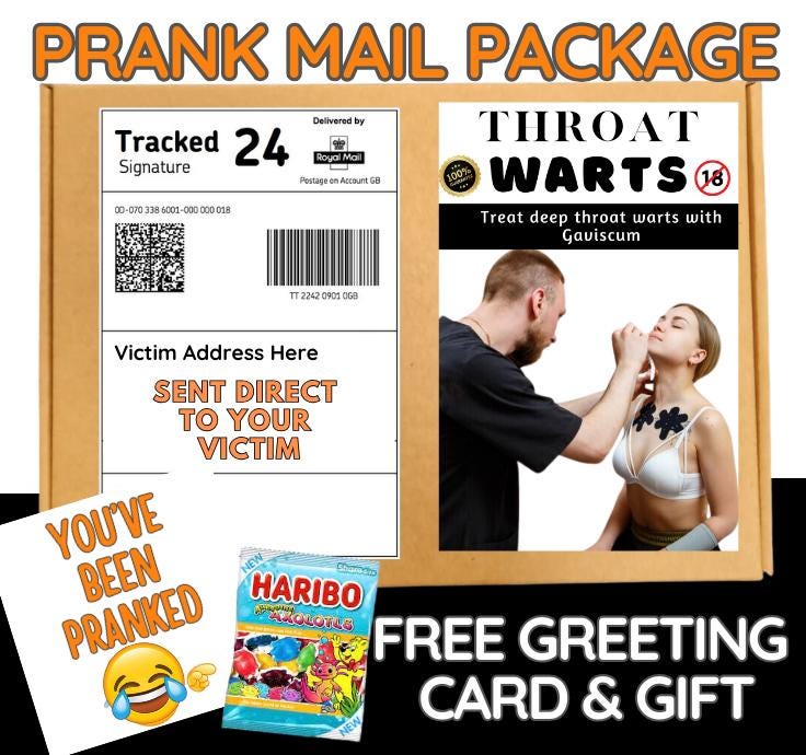 Throat Warts Prank Mail Package: Gag Gift with Greeting Card