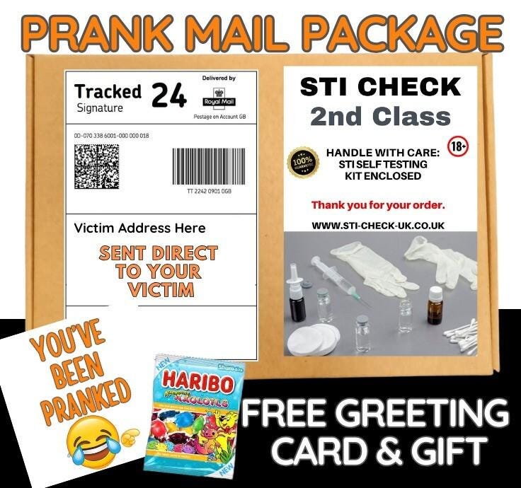 Funny Prank Mail Package: Adult Joke STI Check - Sent to Friend