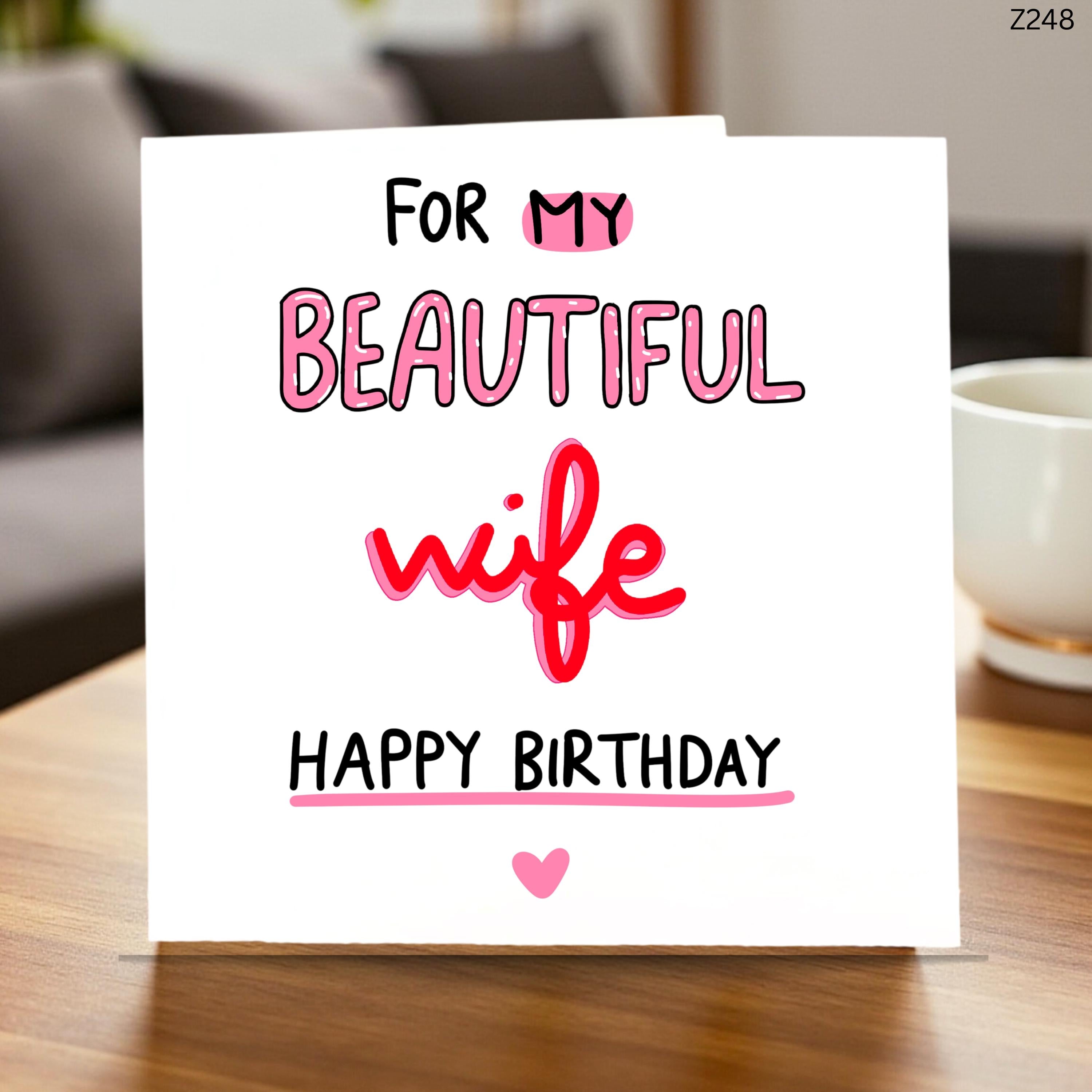 Beautiful Wife Birthday Card from Husband, Romantic Birthday Card for Wife, Cute Love Card for Her 6x6, Personalised Wife Card