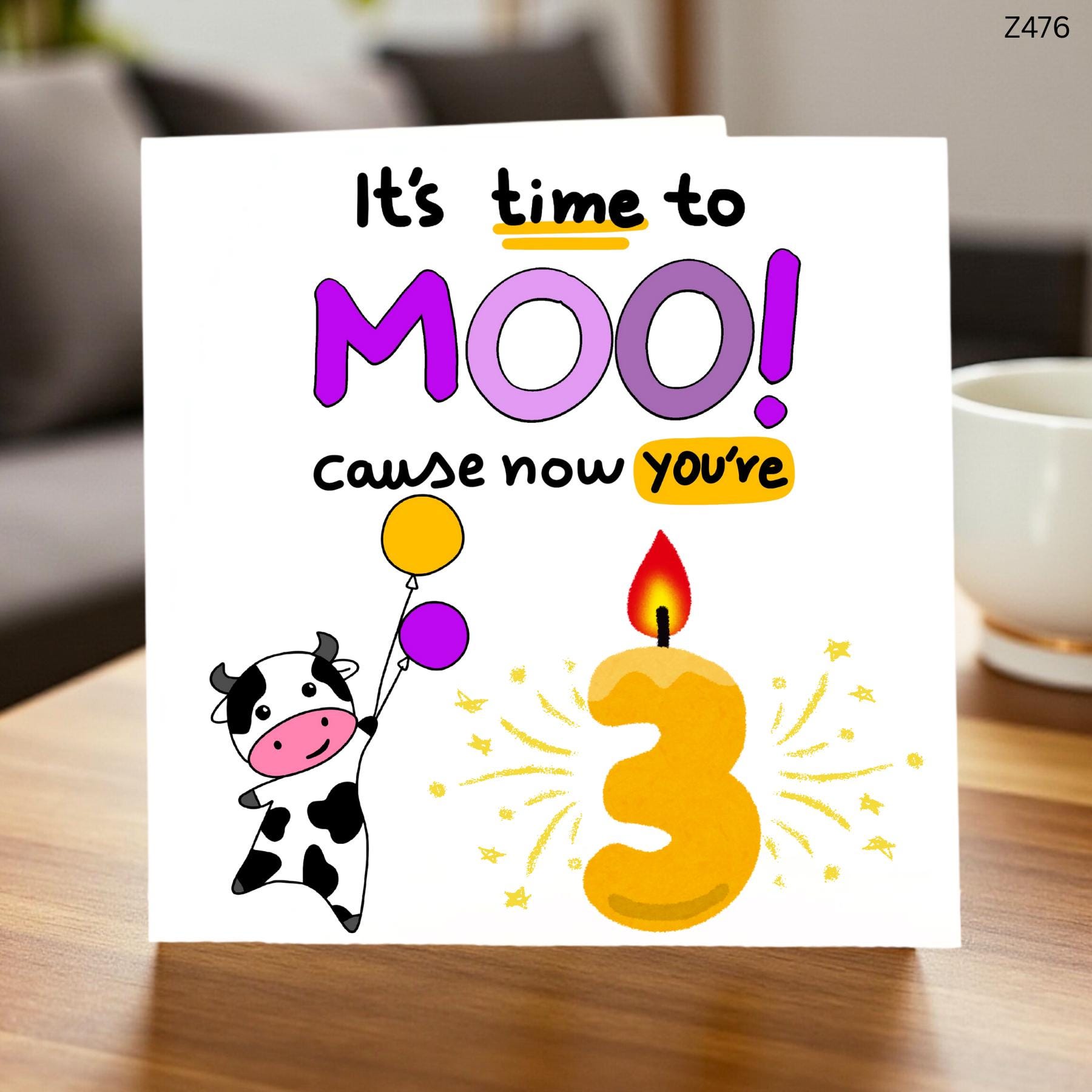 Funny 3rd Birthday Card It’s Time to Moo Cute Cow Birthday Card for Toddler Child Son Daughter 3 Year Old 6x6 UK