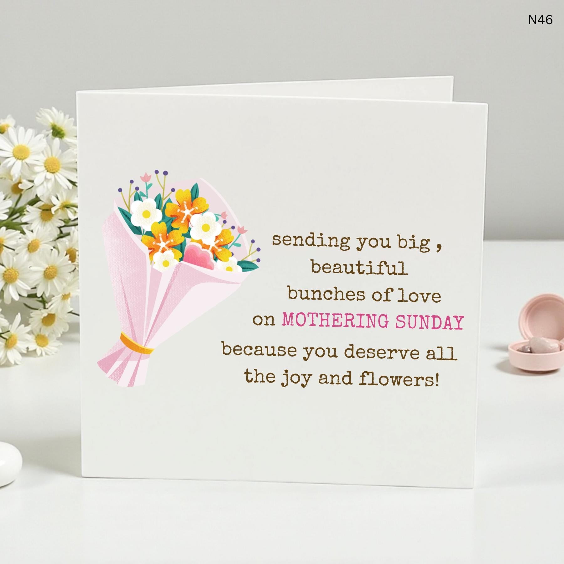 Sending You Big Beautiful Bunches of Love on Mothering Sunday, Floral Bouquet Greeting Card, Perfect for Mum, Customizable and Handcrafted"