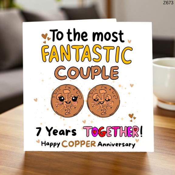 Fantastic Couple 7th Copper Anniversary Card, Funny 7 Years Together, Personalized Gift Idea"