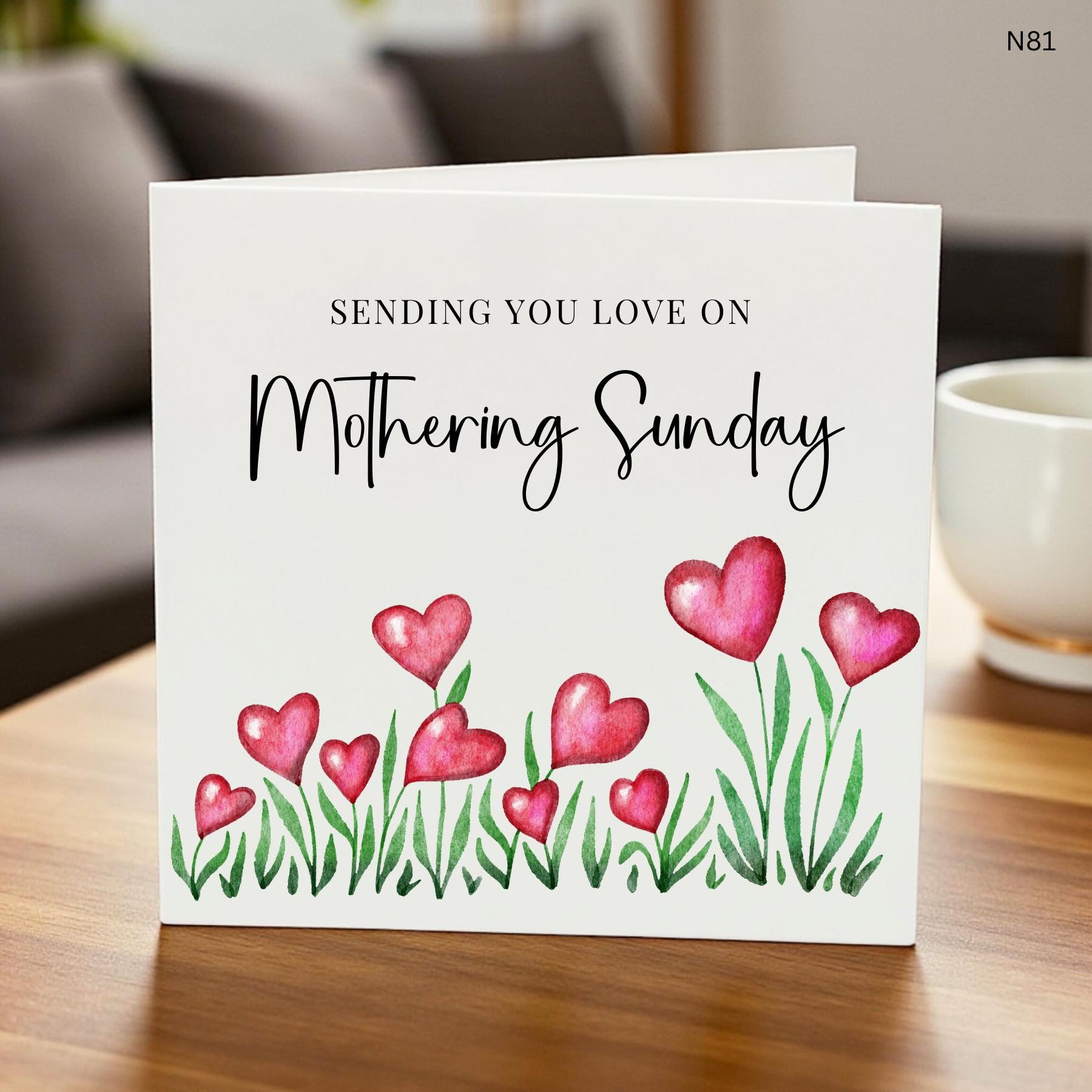 Sending You Love on Mothering Sunday Heart Flowers Card, Customizable, Handcrafted with Love, Perfect for Mum, Heartfelt Gift for Her"
