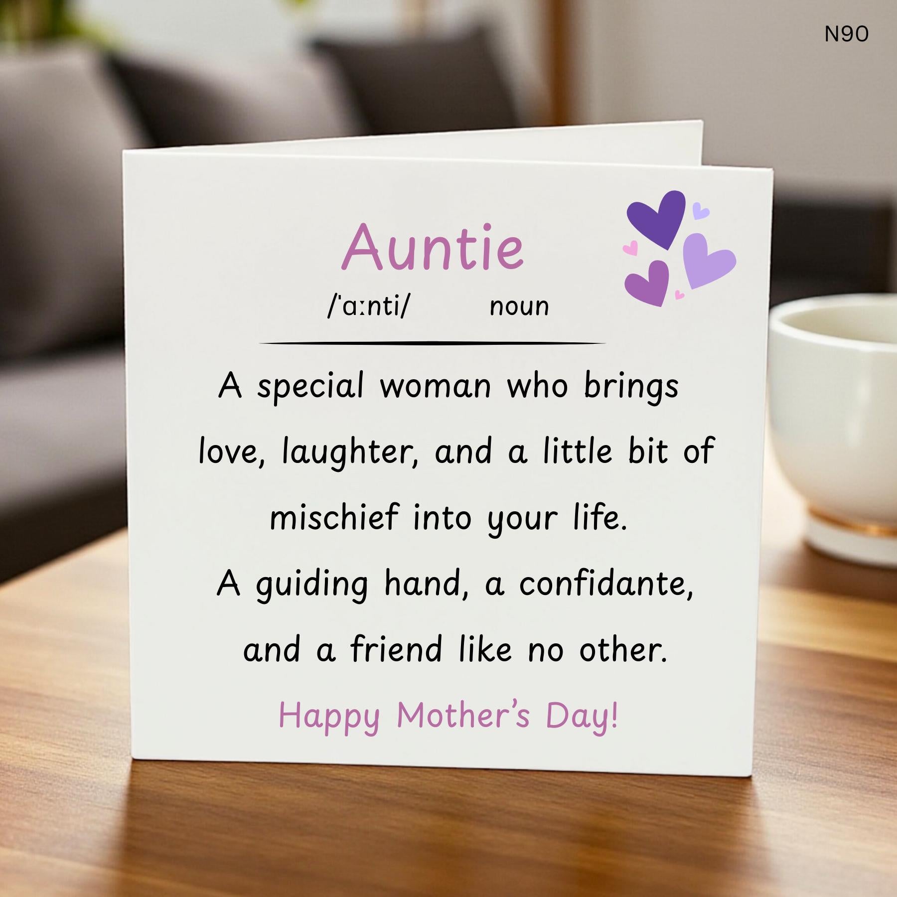 Happy Mother's Day Auntie Card, Heartfelt Message, Customizable, Perfect for Aunt, Handcrafted with Love, Beautiful Gift for Her"