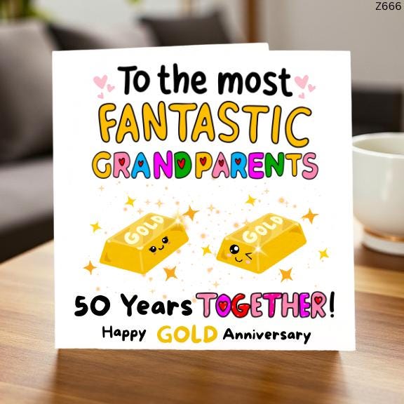To the Most Fantastic Grandparents 50 Years Together Happy Gold Anniversary Card, Personalized 50th Wedding Card for Grandparents,  Greeting