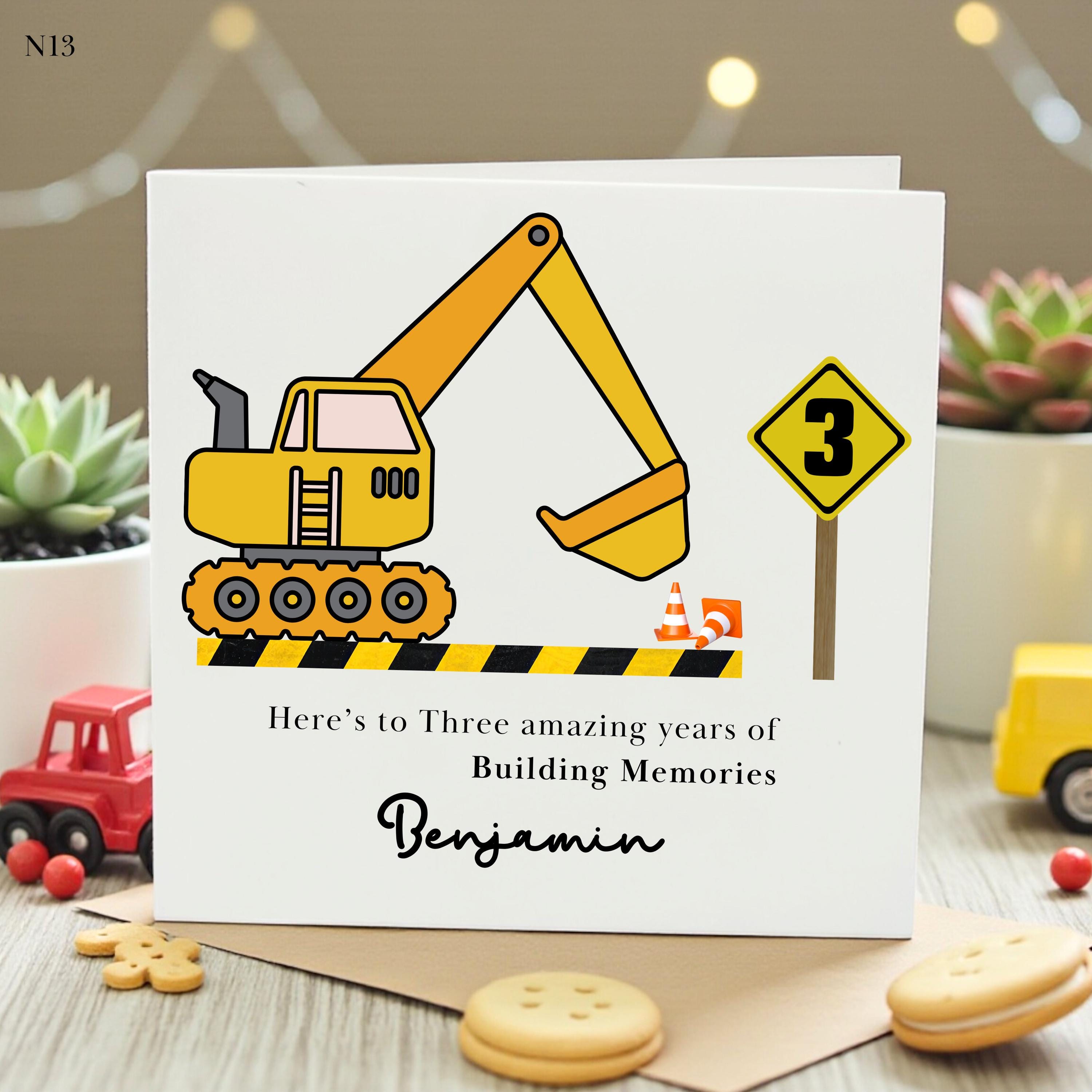 Personalized Construction Birthday Card, Digging Memories, Custom Name Card, Birthday Gift for Boys, Builder Themed Card, Kids Birthday Card