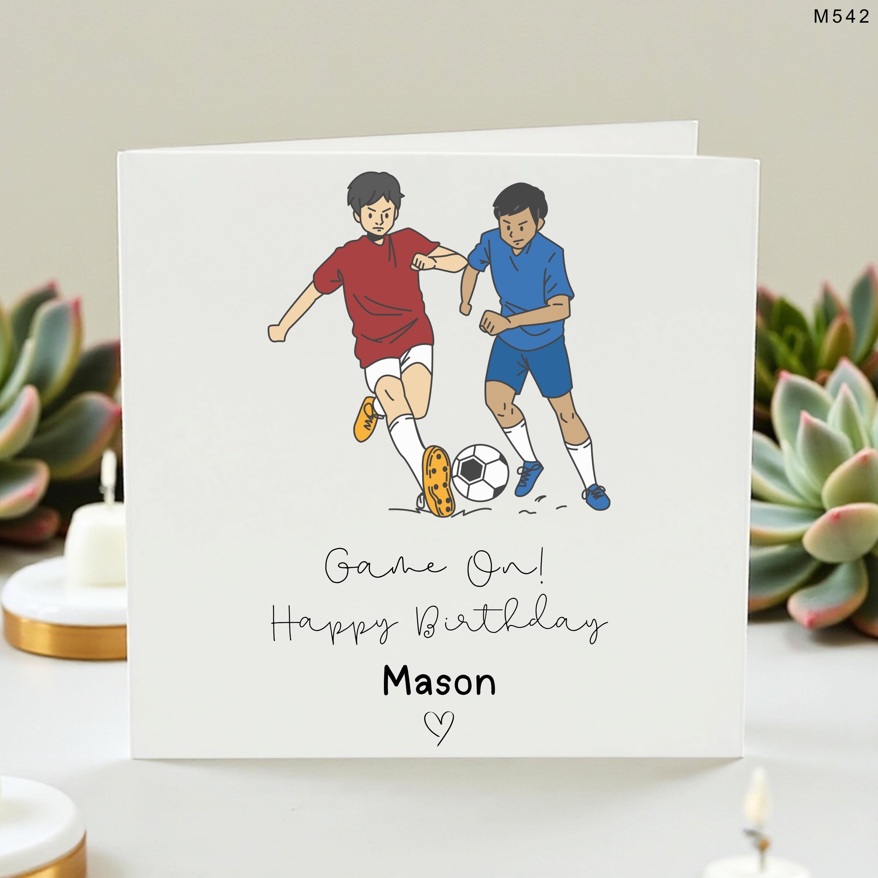 Personalized Football Birthday Card for Mason, Custom Soccer Player Illustration, Sports Lover Gift for Him, Game On Birthday Card for Boys