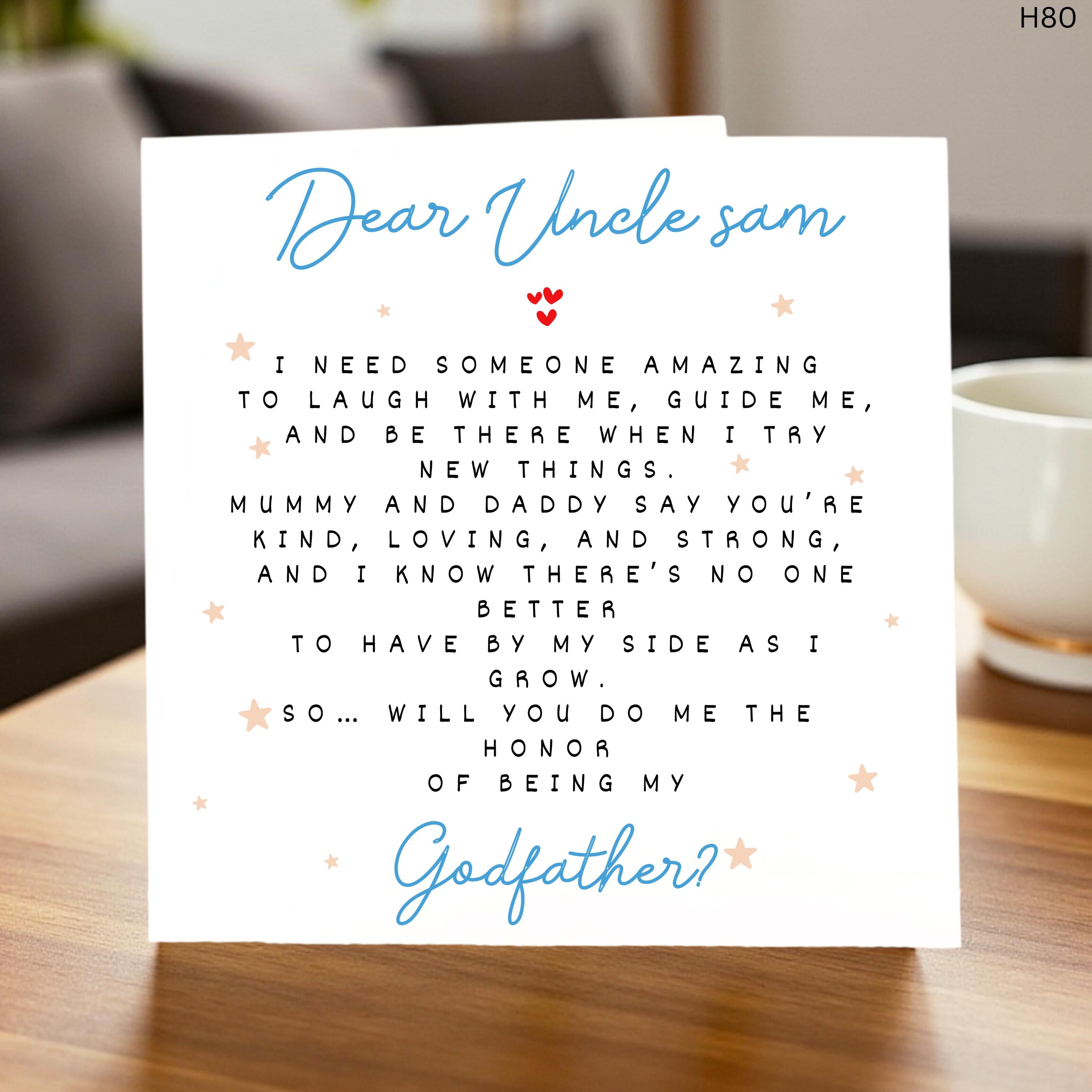 Personalised Godfather Proposal Card Uncle Baby Christening Baptism Card Ask Godfather Card Custom Name Card Keepsake Gift for Boys