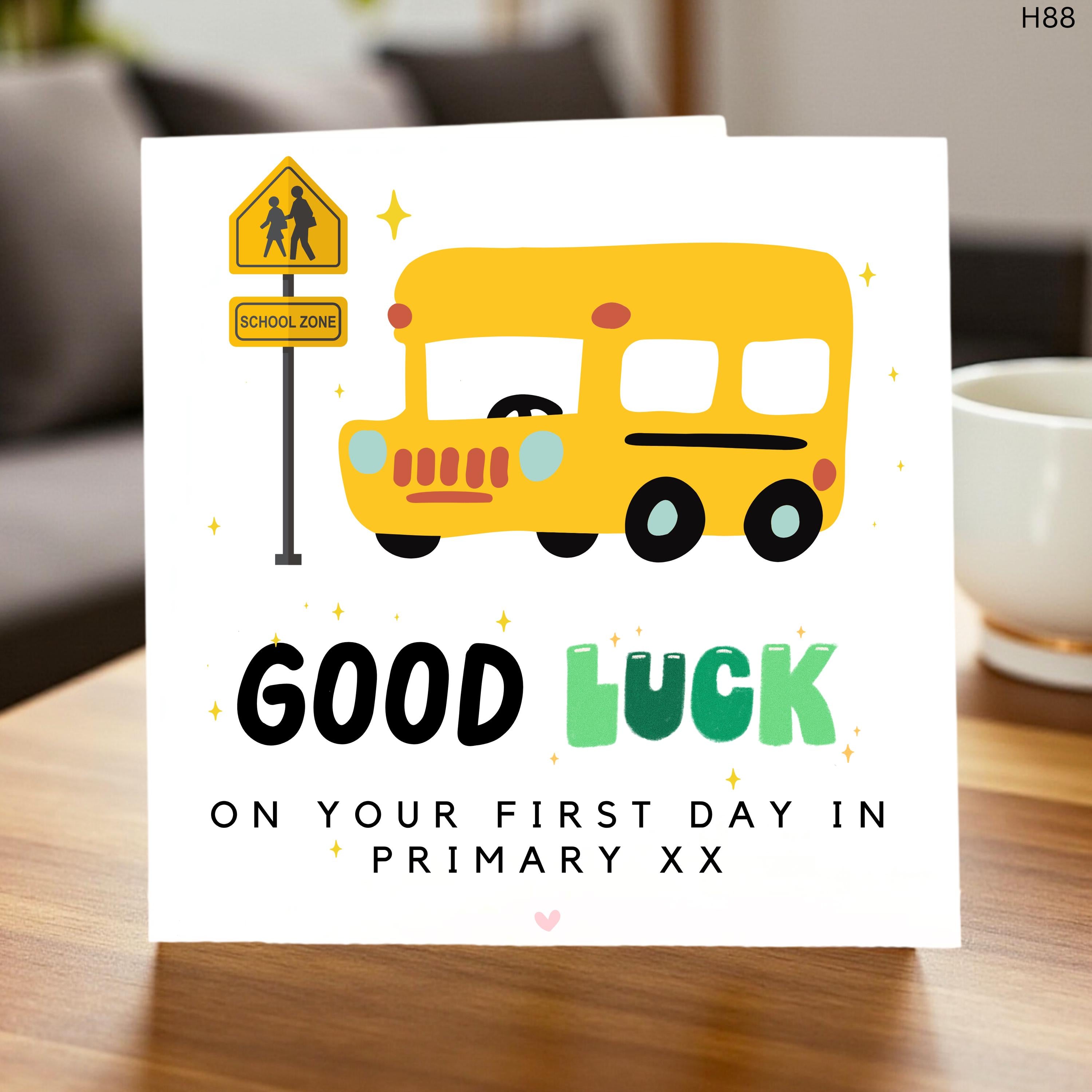 First Day of School Card Personalised Name Card Good Luck Card Primary School Bus Card Back to School Gift for Boys Girls