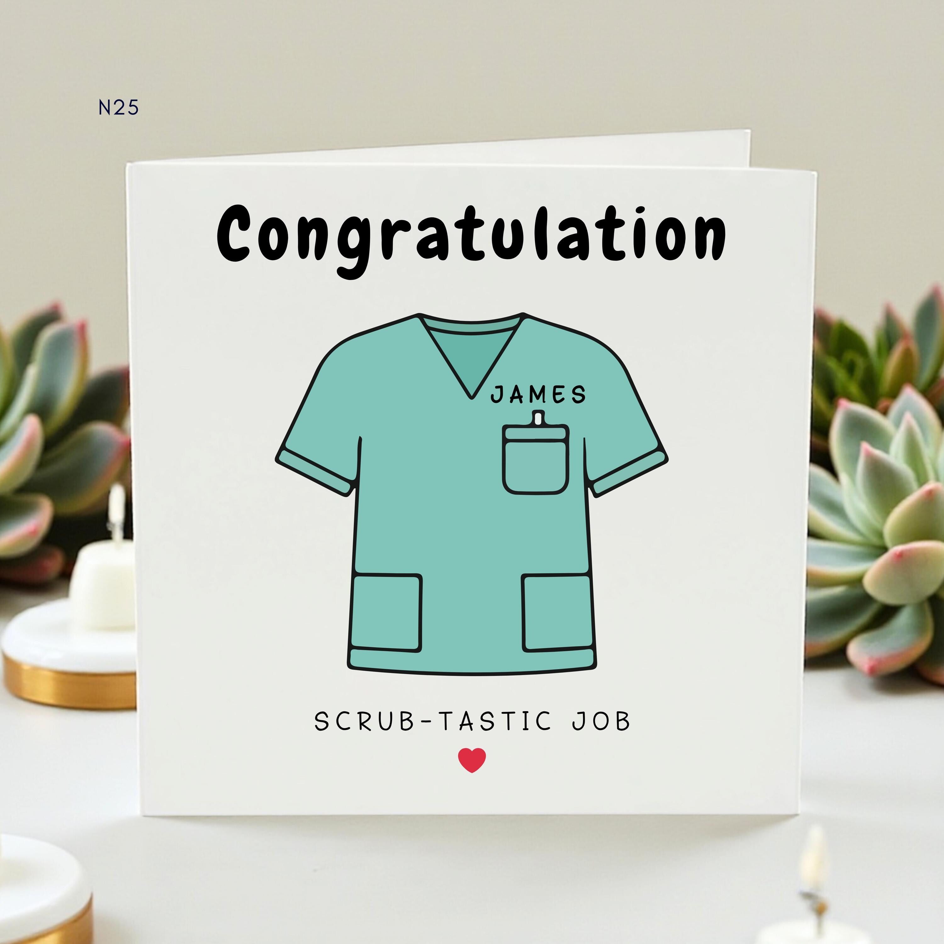 Personalized Nurse Graduation Card – Scrub Job Congratulations Card, Custom Name Gift for Nurses, New Job, Healthcare Staff Card