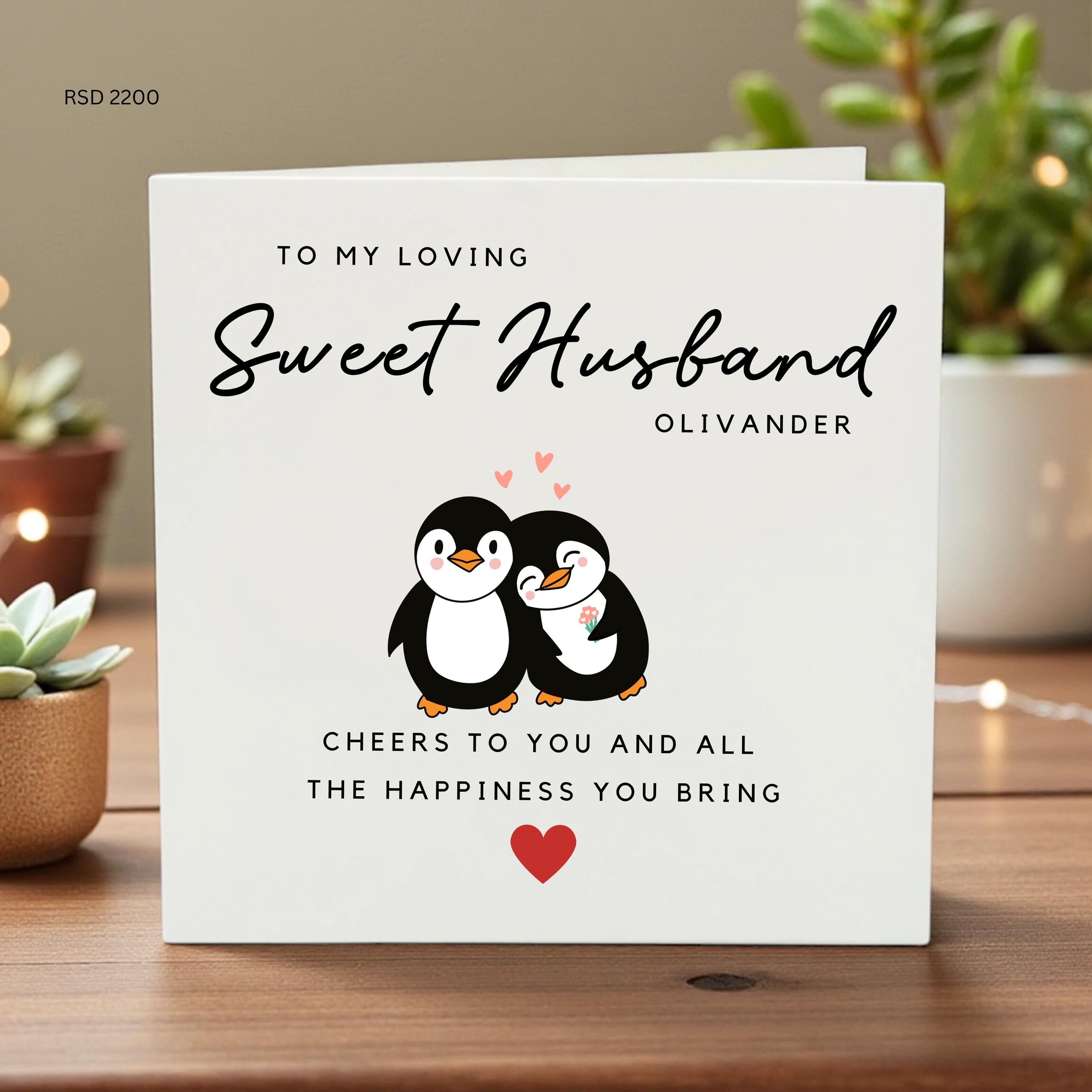 Personalized Husband Card Sweet Husband Penguin Card Custom Name Anniversary Birthday Gift Cute Love Card for Him Special Occasion