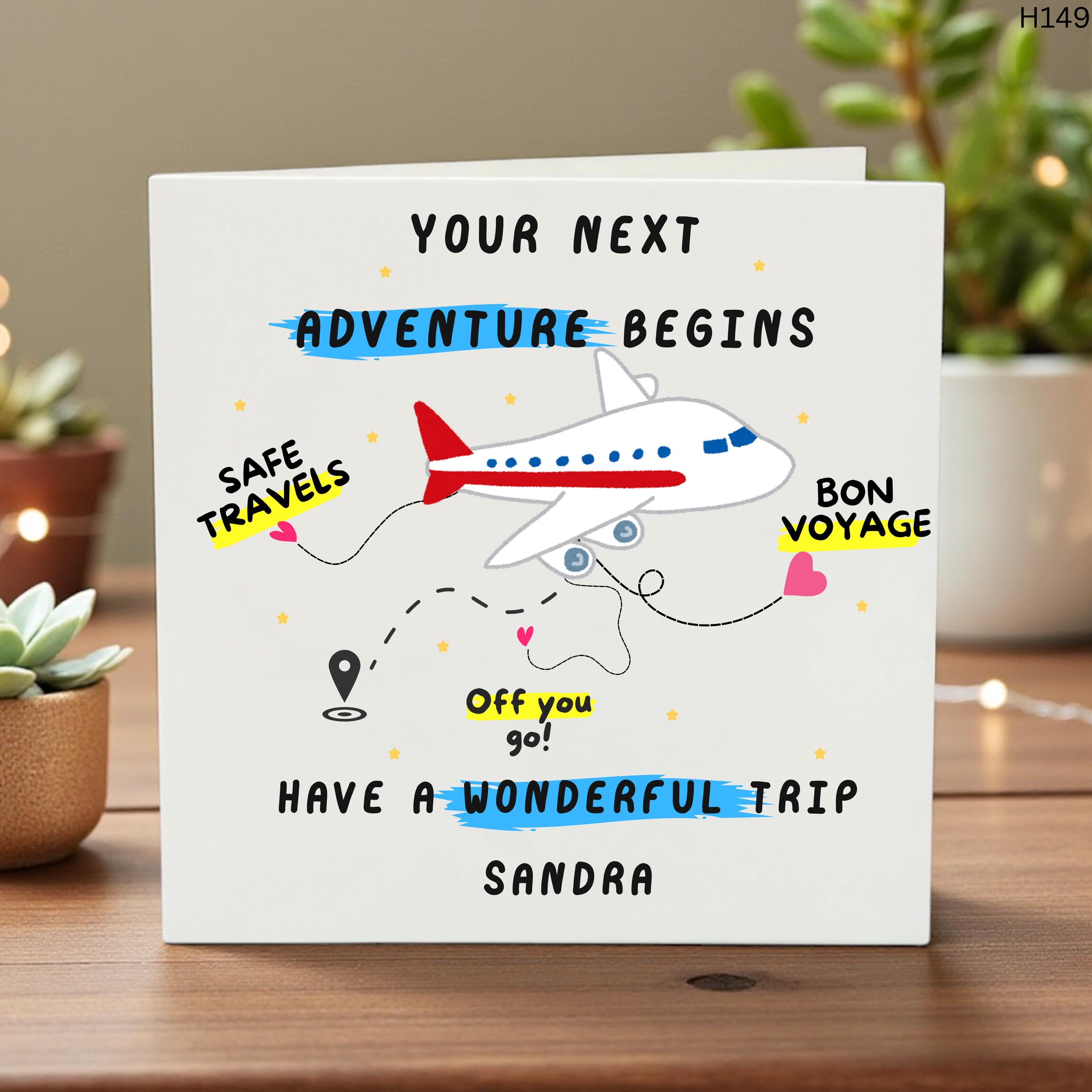 Personalized Your Next Adventure Begins Card Custom Name Travel Gift Bon Voyage Card for Friend Moving Abroad Card Safe Travels Plane Card