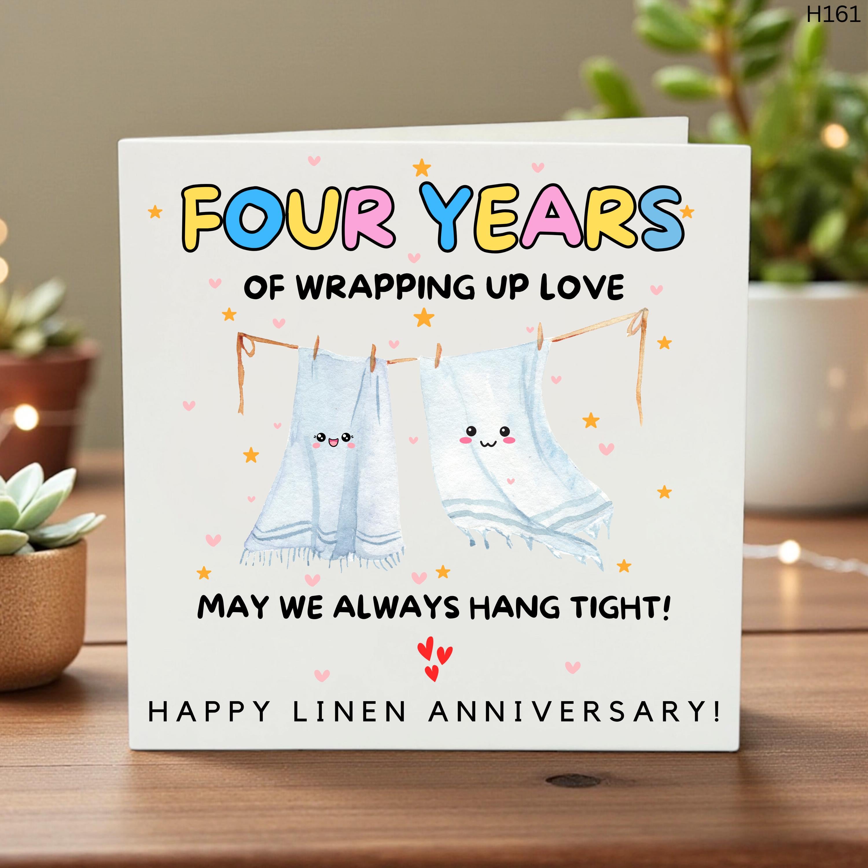 4th Anniversary Card Traditional Linen Gift Happy 4 Year Anniversary Card for Husband Wife Four Years of Love Punny Linen Card Cute 4th Gift