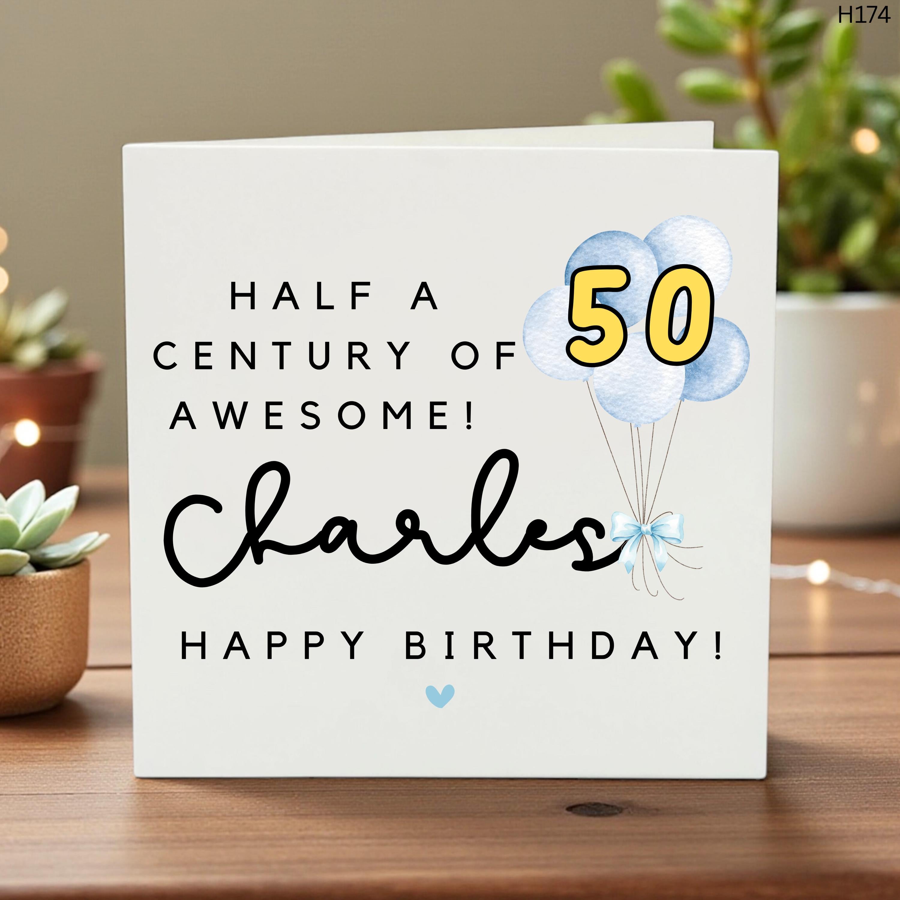 50th Birthday Card, 50 Today, Happy 50th Birthday, 50 Balloon, Milestone Birthday, Fifty, 50 - Any Name - Any Age - Personalised 6x6