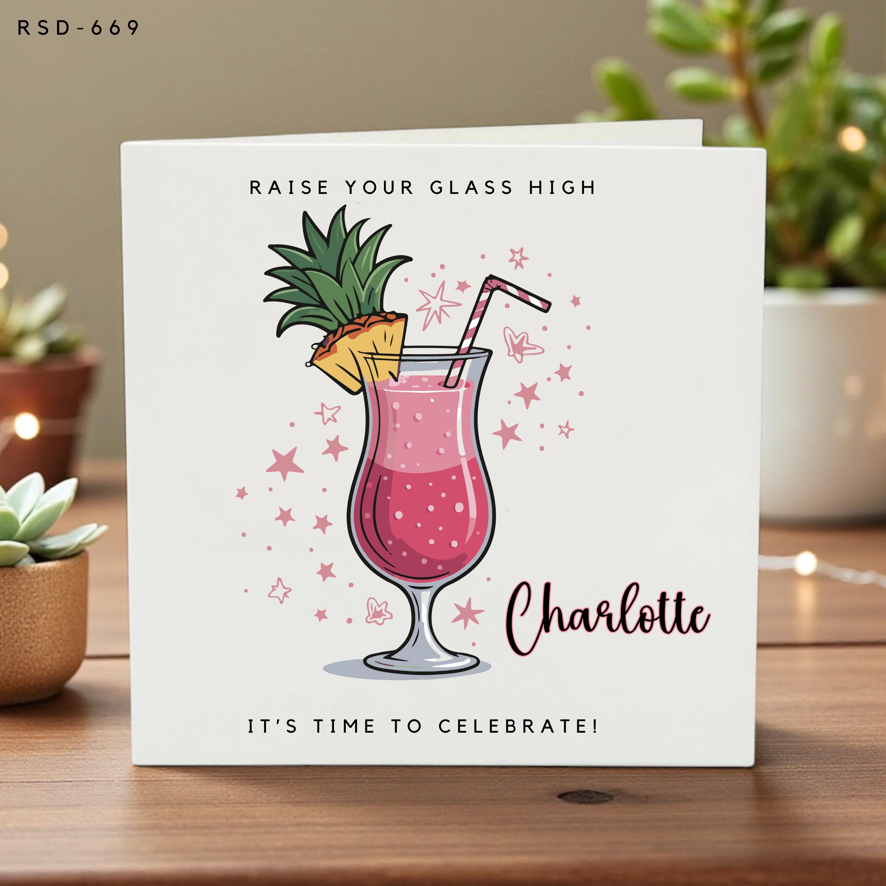 Personalized Cocktail Birthday Card, Custom Name Girls Party Greeting, Fun Girly Drink Keepsake Card, Celebration Card Gift