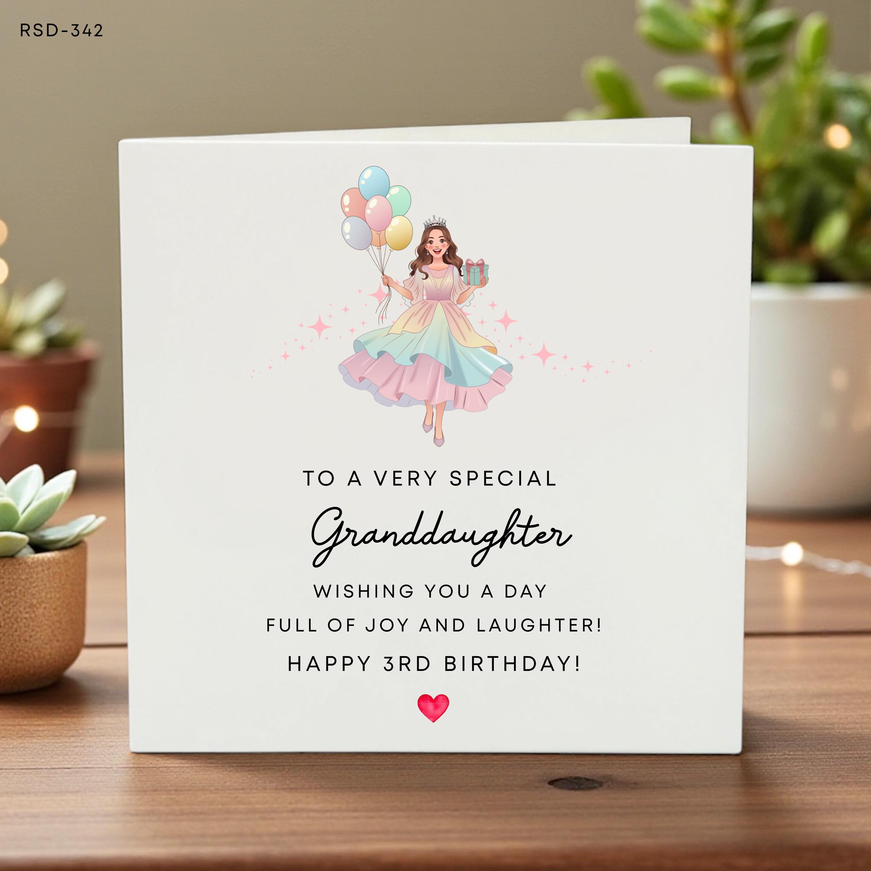 Personalised 3rd Birthday Card For Granddaughter, Girl 3rd Birthday Card, Cute Third Birthday Granddaughter, 3rd Birthday Gift, Niece 6x6