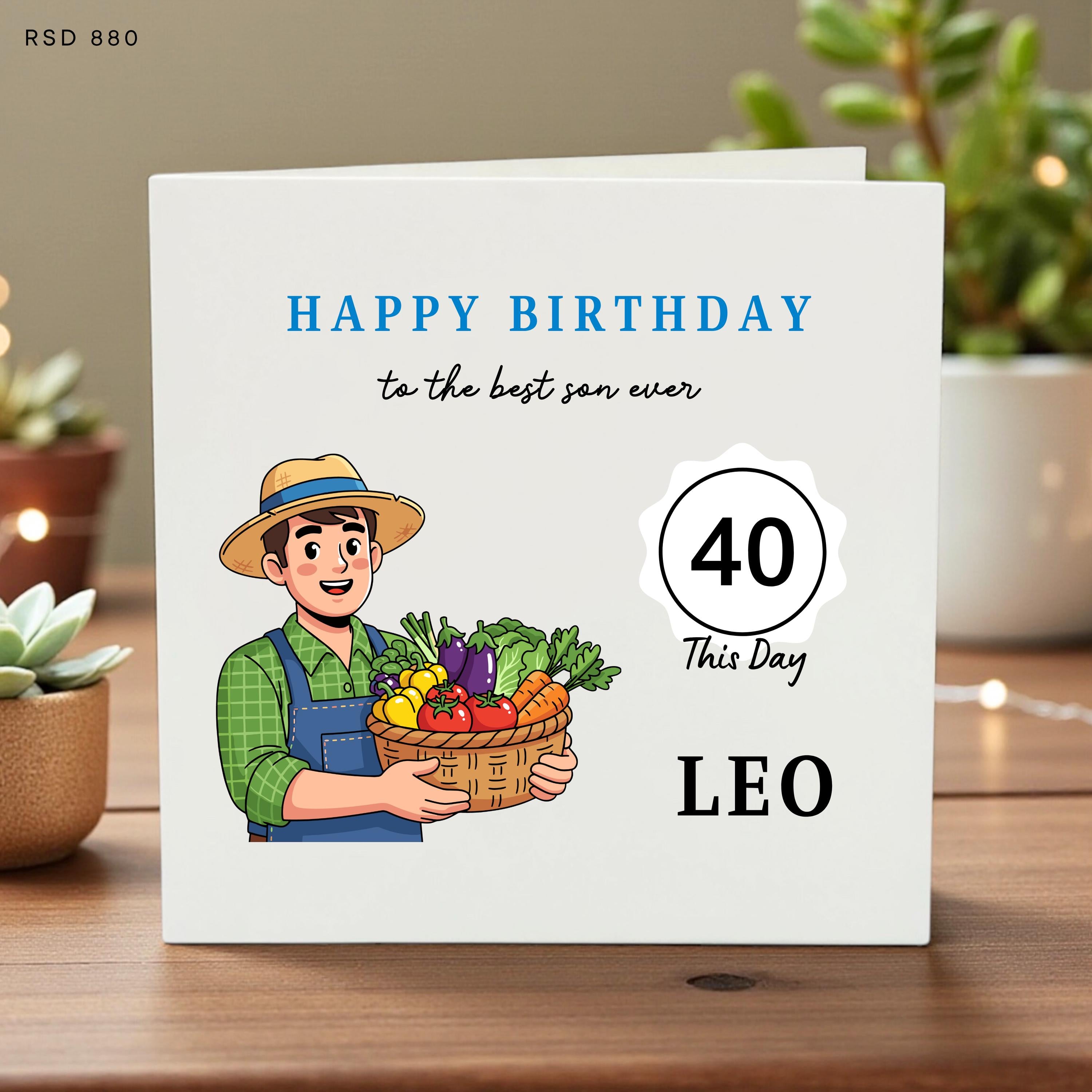 Personalized Son Birthday Card, 40th Birthday Greeting, Custom Name Card, Keepsake, Farm Theme, Funny & Cute Illustration