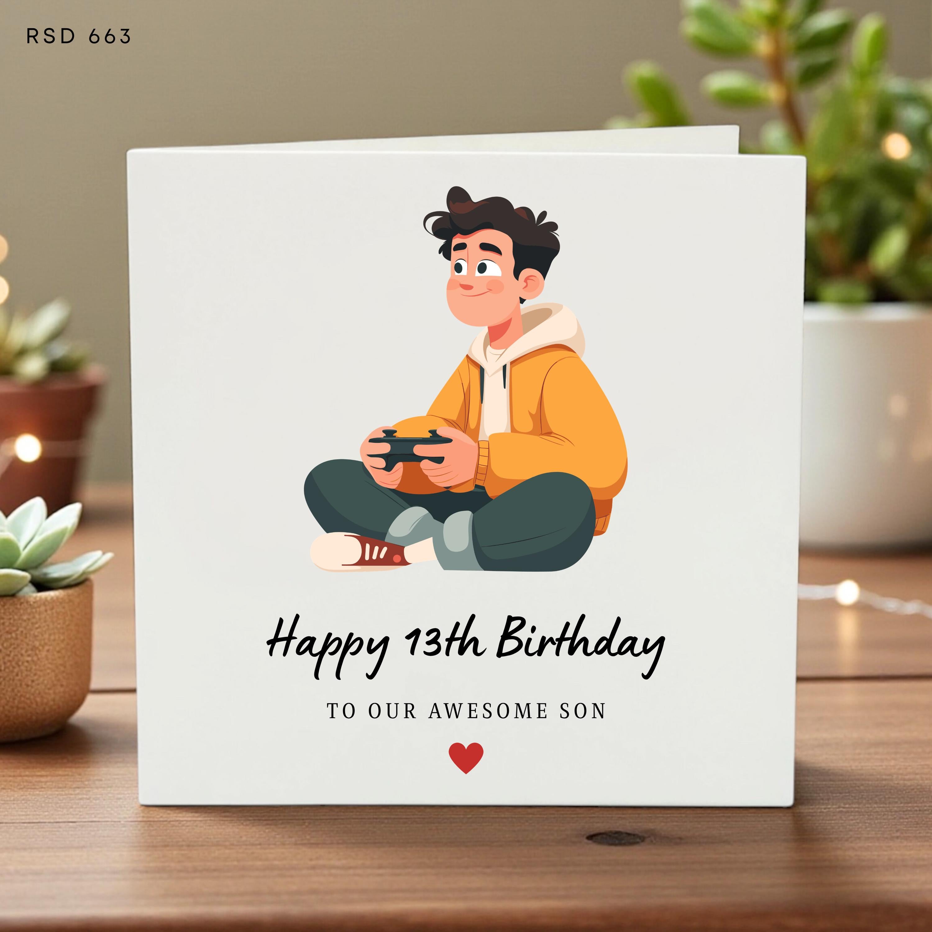 Personalized 13th Birthday Card for Boys, Son Name Card, Teen Birthday Greeting, Keepsake, Gamer Illustration