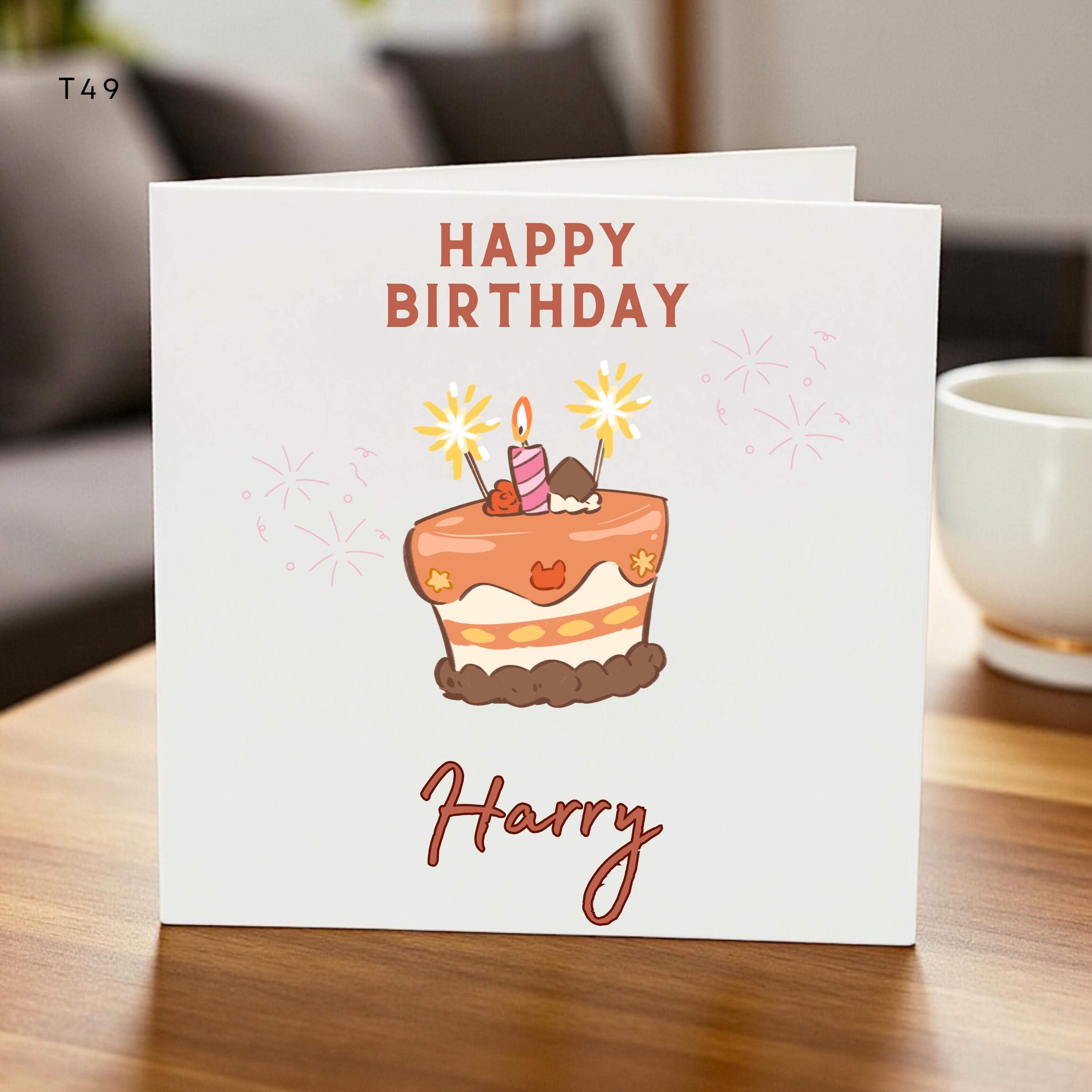 Birthday Card for Her, Personalised Birthday Card, Birthday Card for Daughter, Cute Cake Birthday Card, Custom Name Birthday Card 6x6