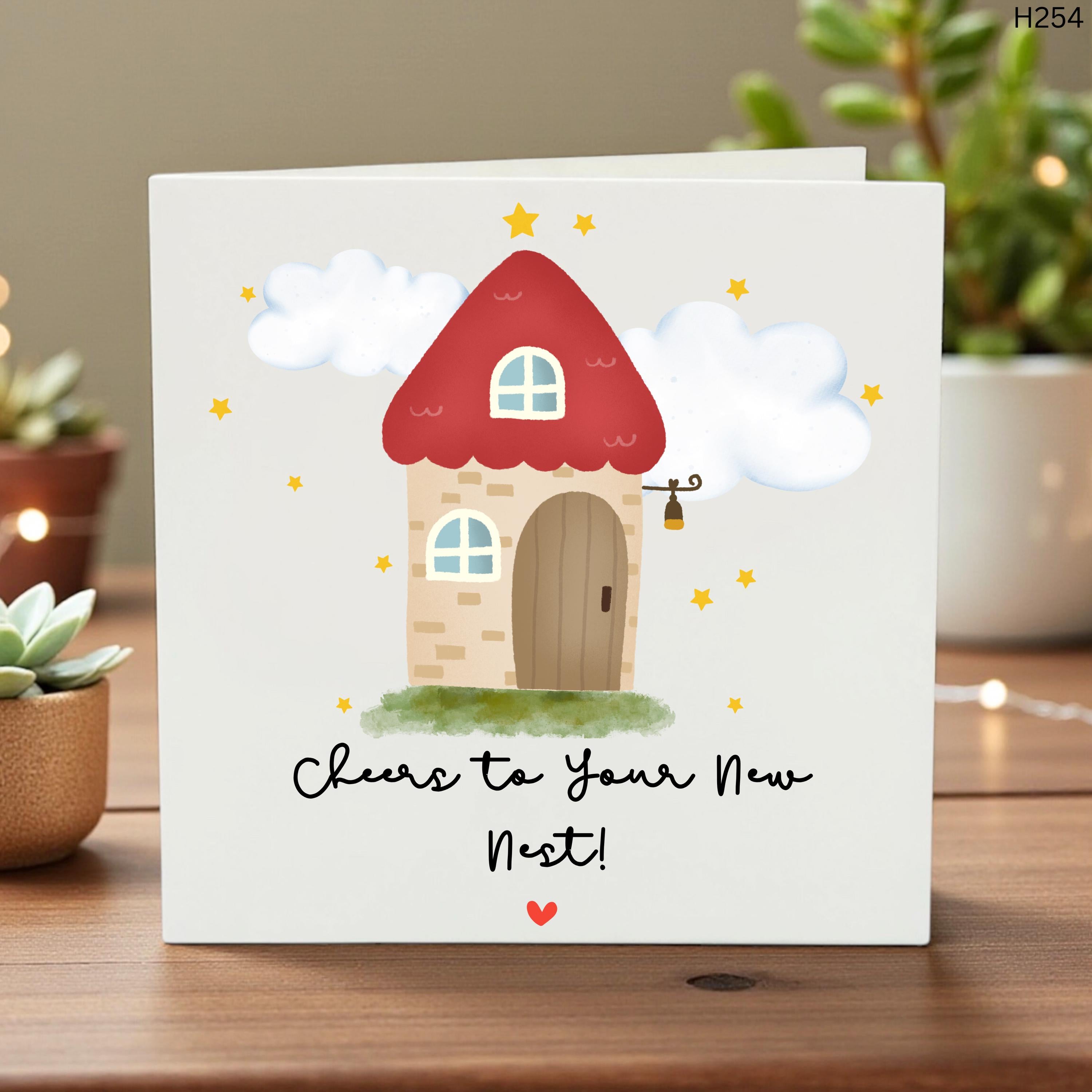 New Home Card, Cheers to Your New Nest, Cute Illustrated House Design, Moving House Keepsake, Handmade Greeting, Housewarming