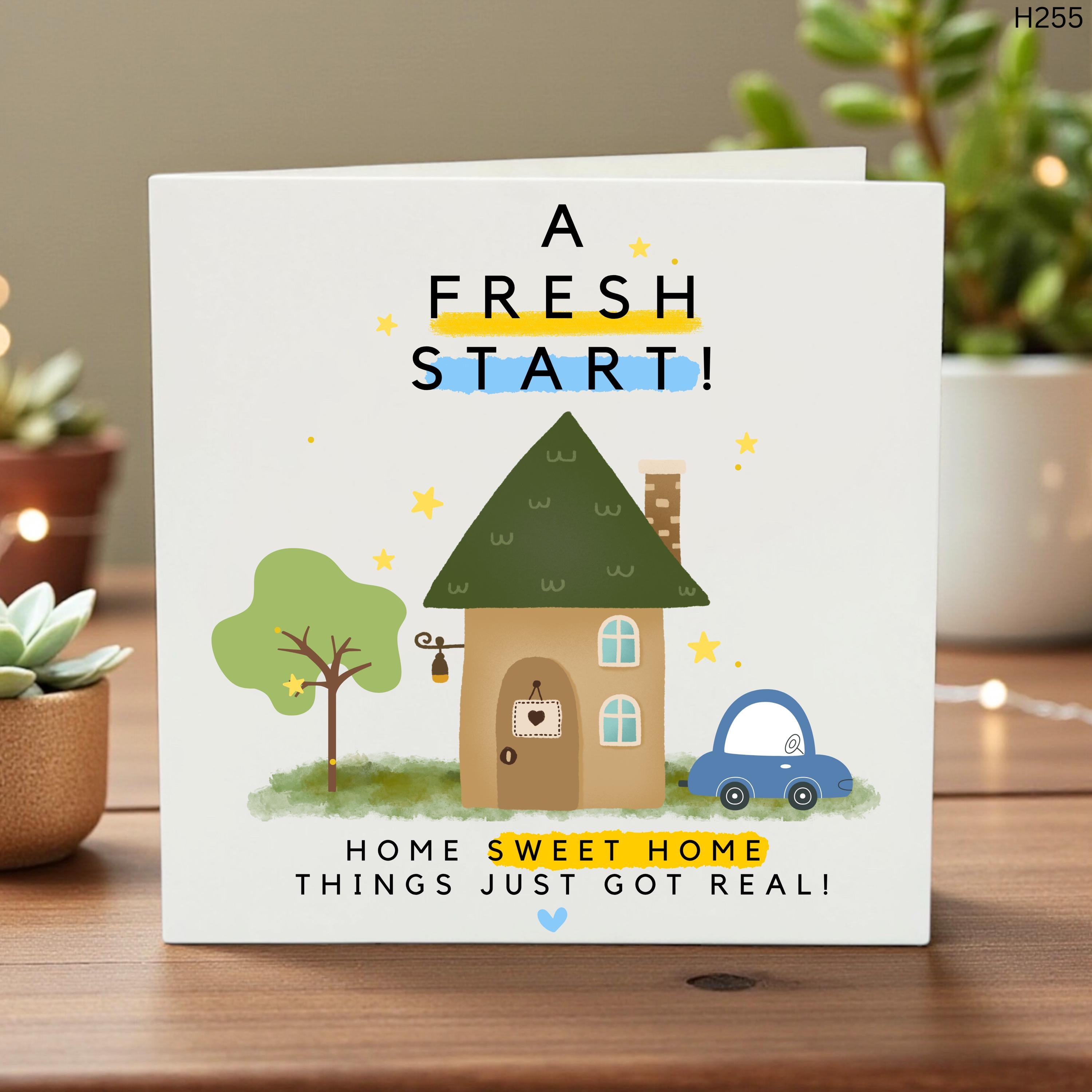 New Home Card, A Fresh Start Design, Cute Illustrated House & Car, Home Sweet Home Keepsake, Handmade Moving House Greeting