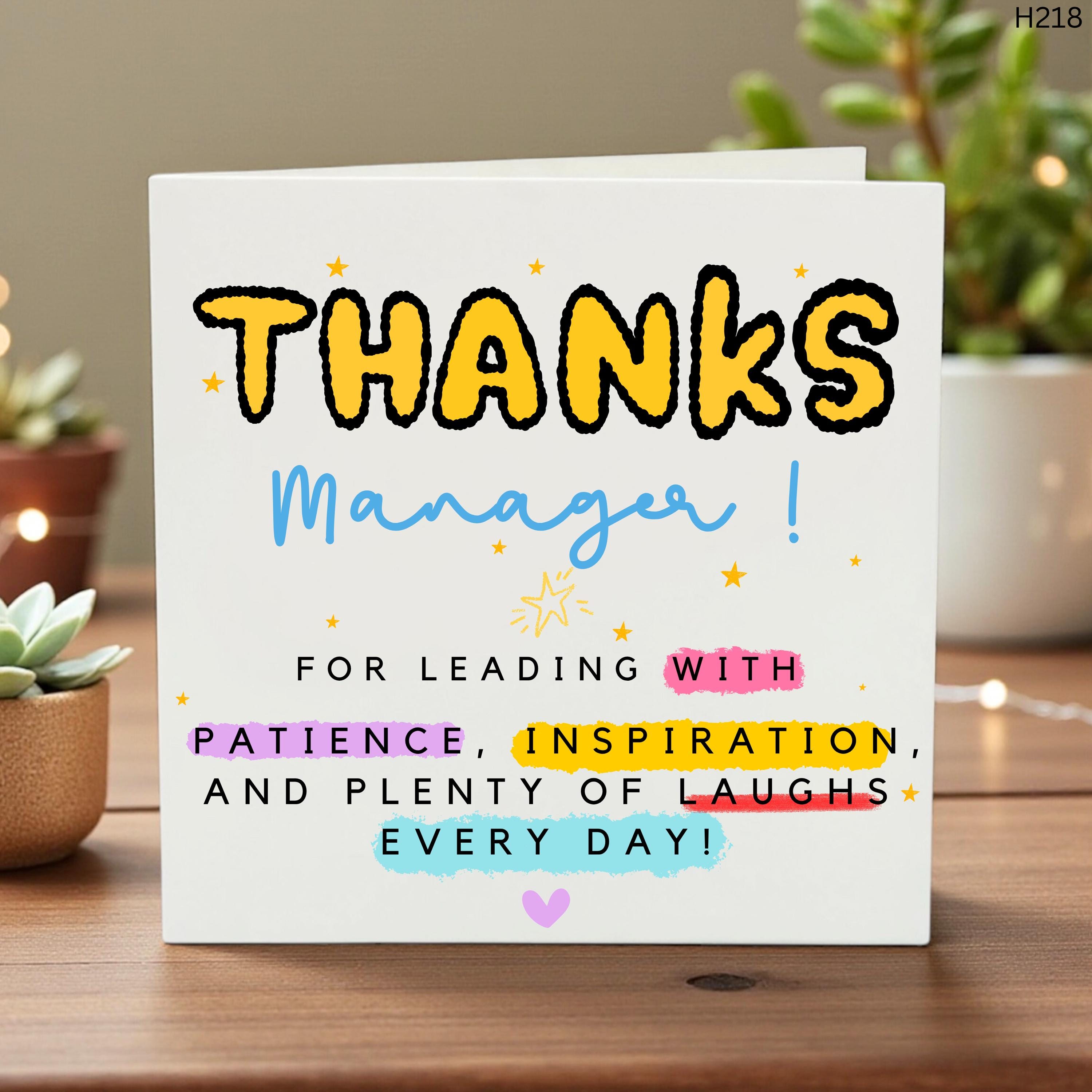 Thank You Excellent Manager Card, Manager Appreciation Card, Work Thank You Card, Boss Gift Card, Office Thank You Card 6x6