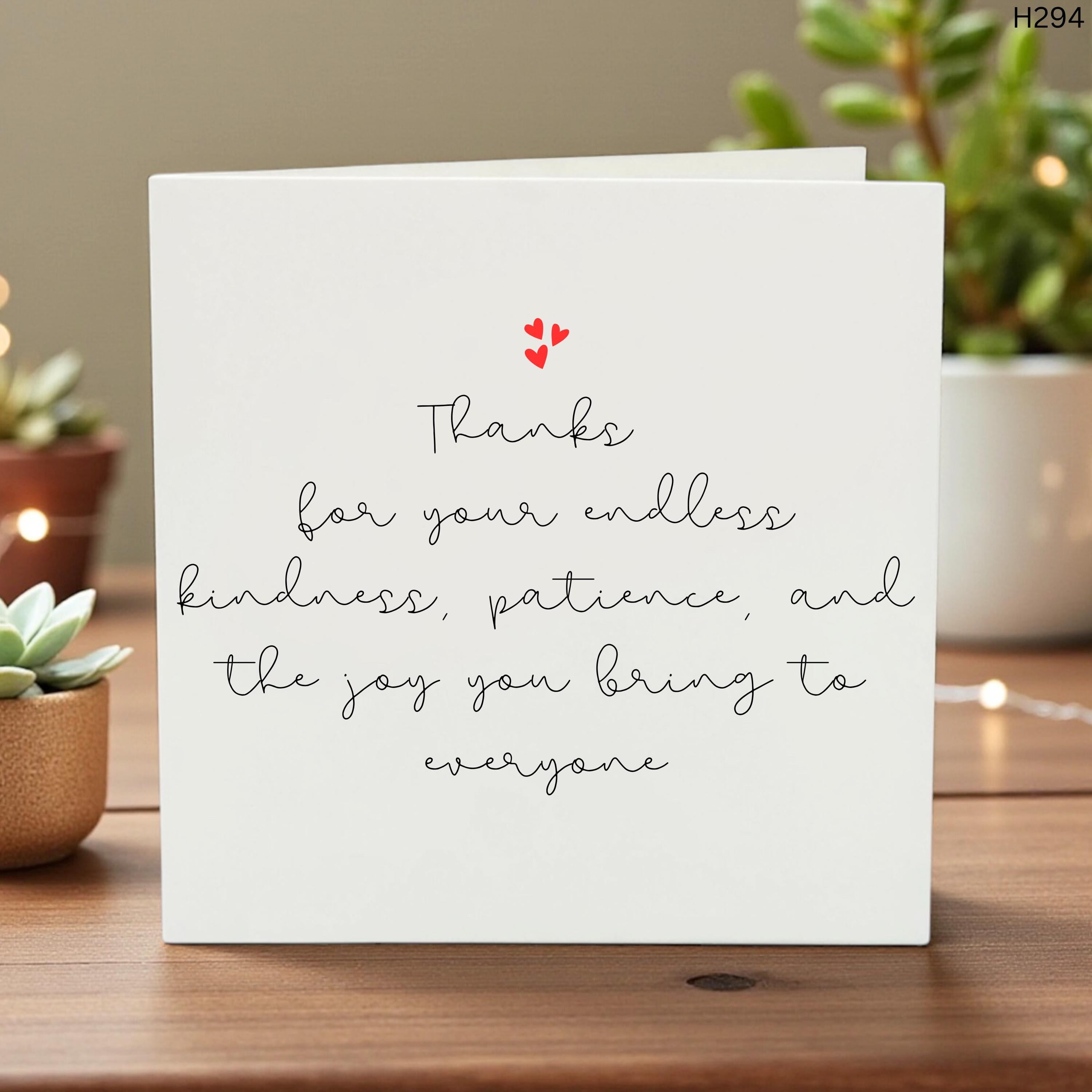 Personalized Thank You Card, Endless Kindness Patience and Joy Greeting Card, Heartfelt Appreciation Gift for Teacher Mentor or Friend